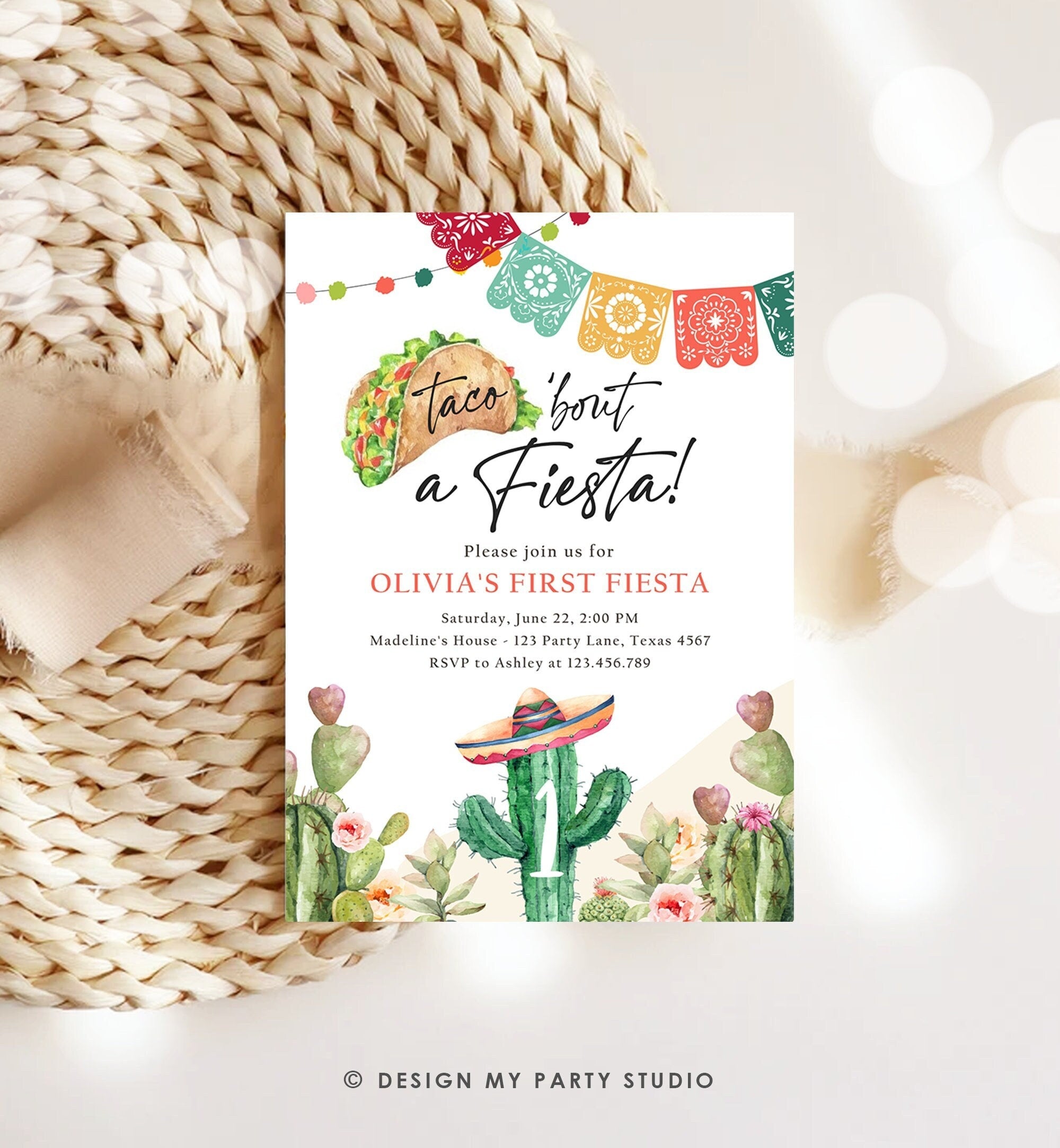 Editable Taco Bout a Fiesta Birthday Invitation Fiesta ANY AGE Cactus Mexican Party Cinco de Mayo Download Printable Corjl Template 0404