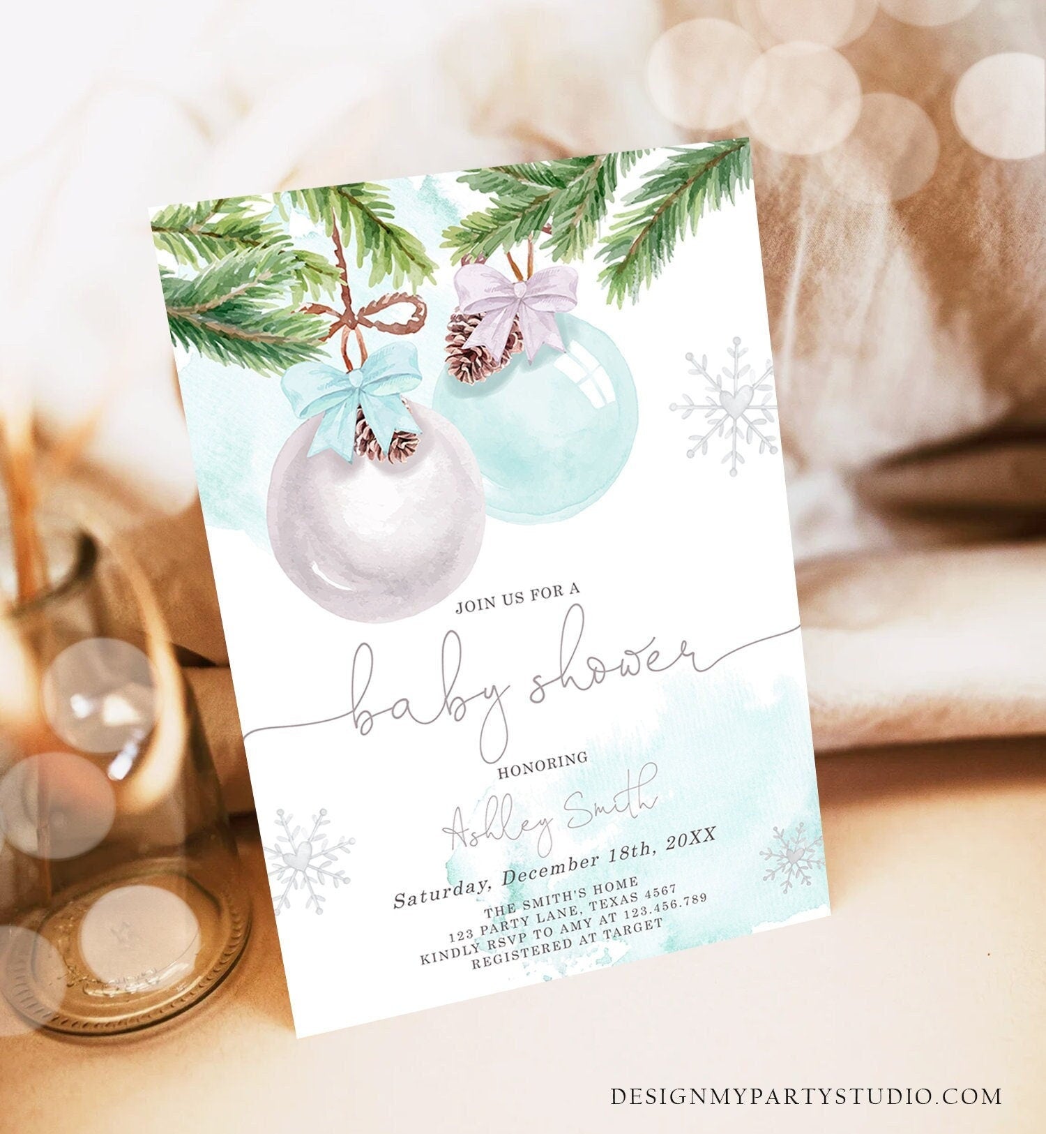 Editable Winter Baby Shower Invitation Baby It's Cold Outside Christmas Baby Shower Boy Blue Watercolor Template Download Corjl 0490