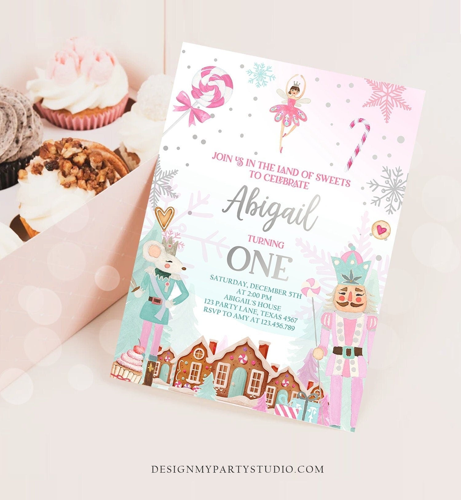 Editable Nutcracker Birthday Invitation Girl Land of Sweets Invite Winter Pink Girl Sugar Plum Fairy Download Printable Template Corjl 0352