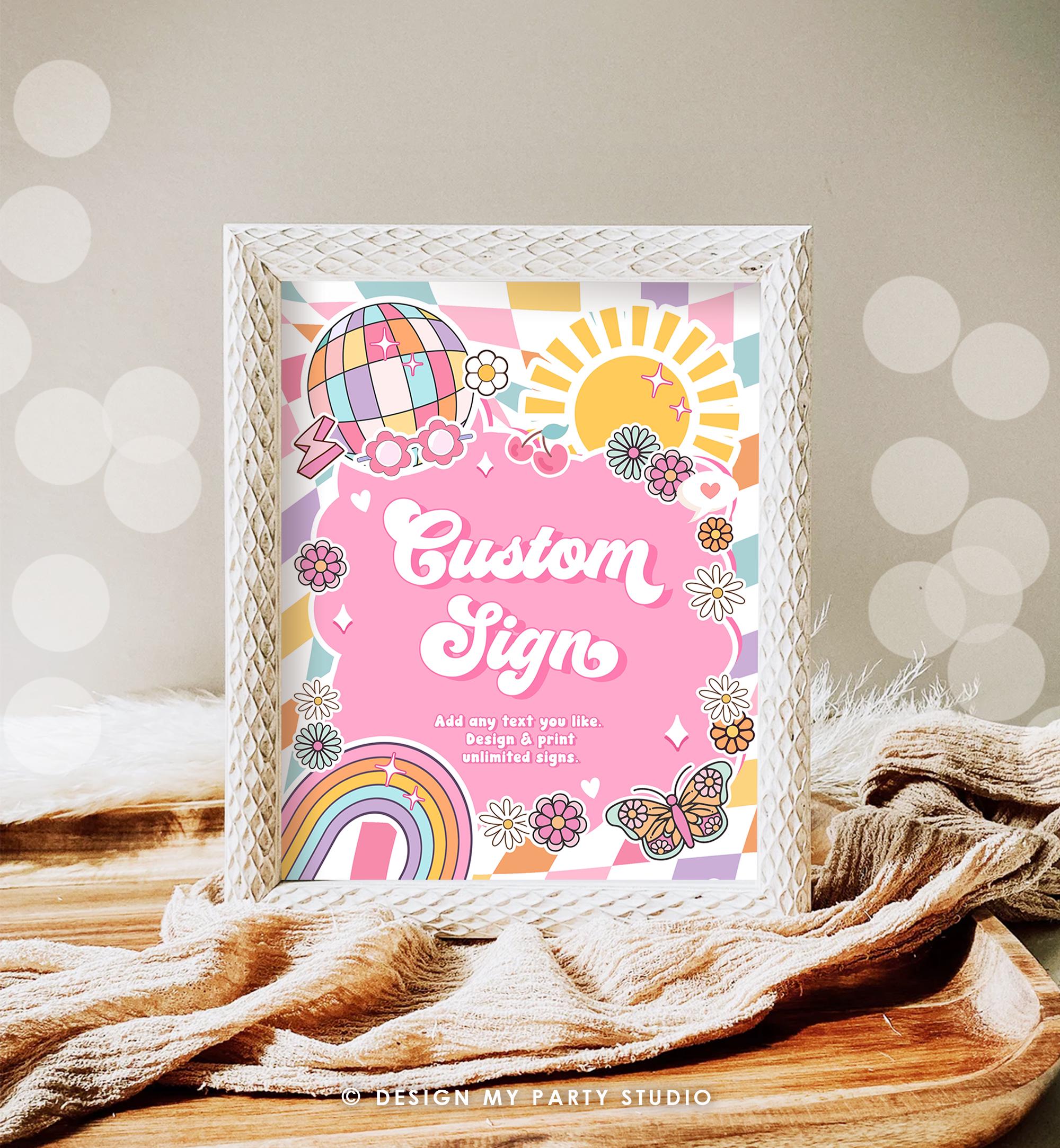 Editable Custom Sign Retro Groovy Birthday Party Groovy Baby Shower Decor Daisy Floral Peace Love Hippie 70s Digital Template Printable 0524