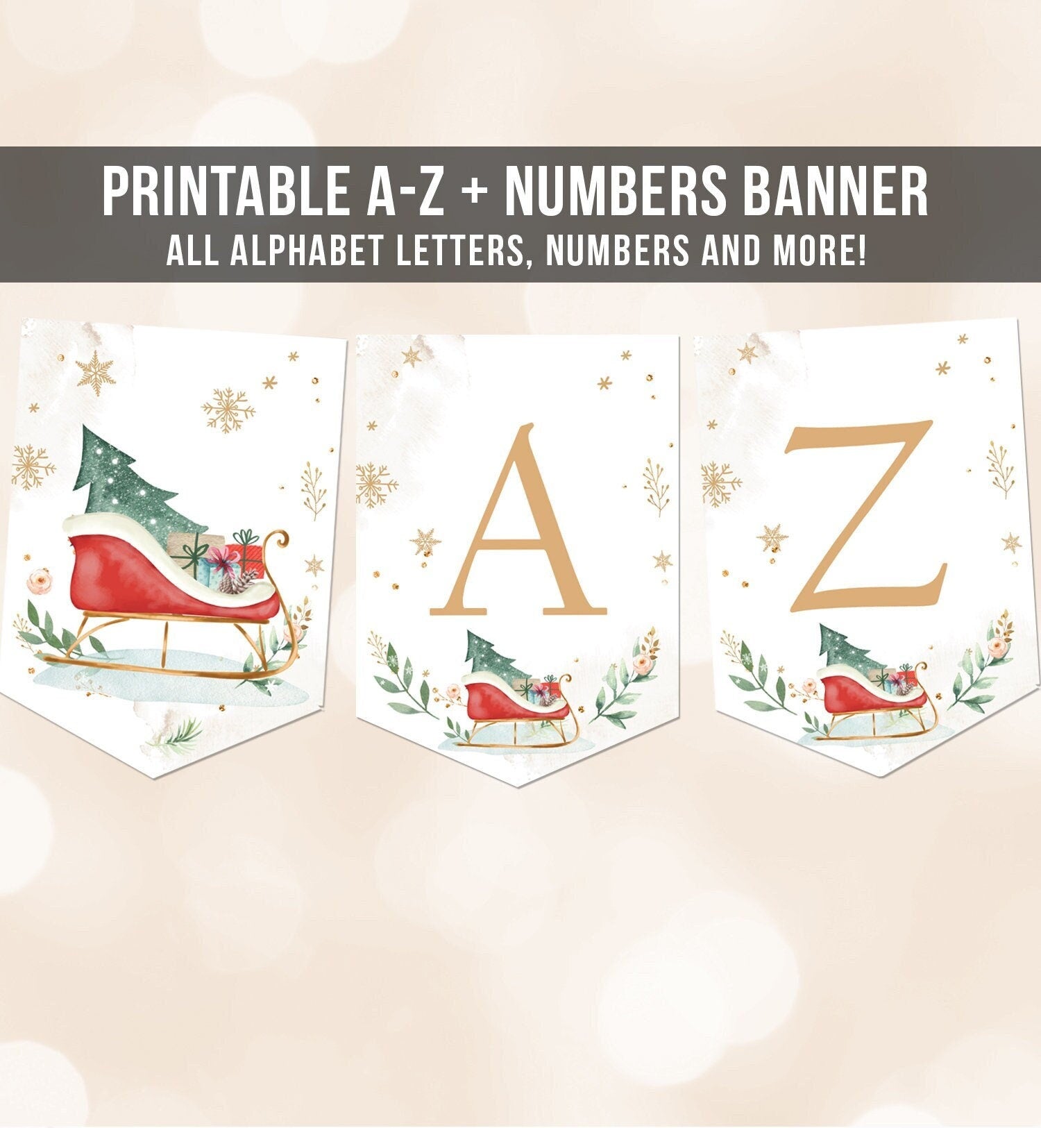 Sleigh Winter Banner A-Z Alphabet Numbers Banner Winter Onederland Decor Magical Winter Christmas Sleigh Happy Birthday Decor Printable 0353