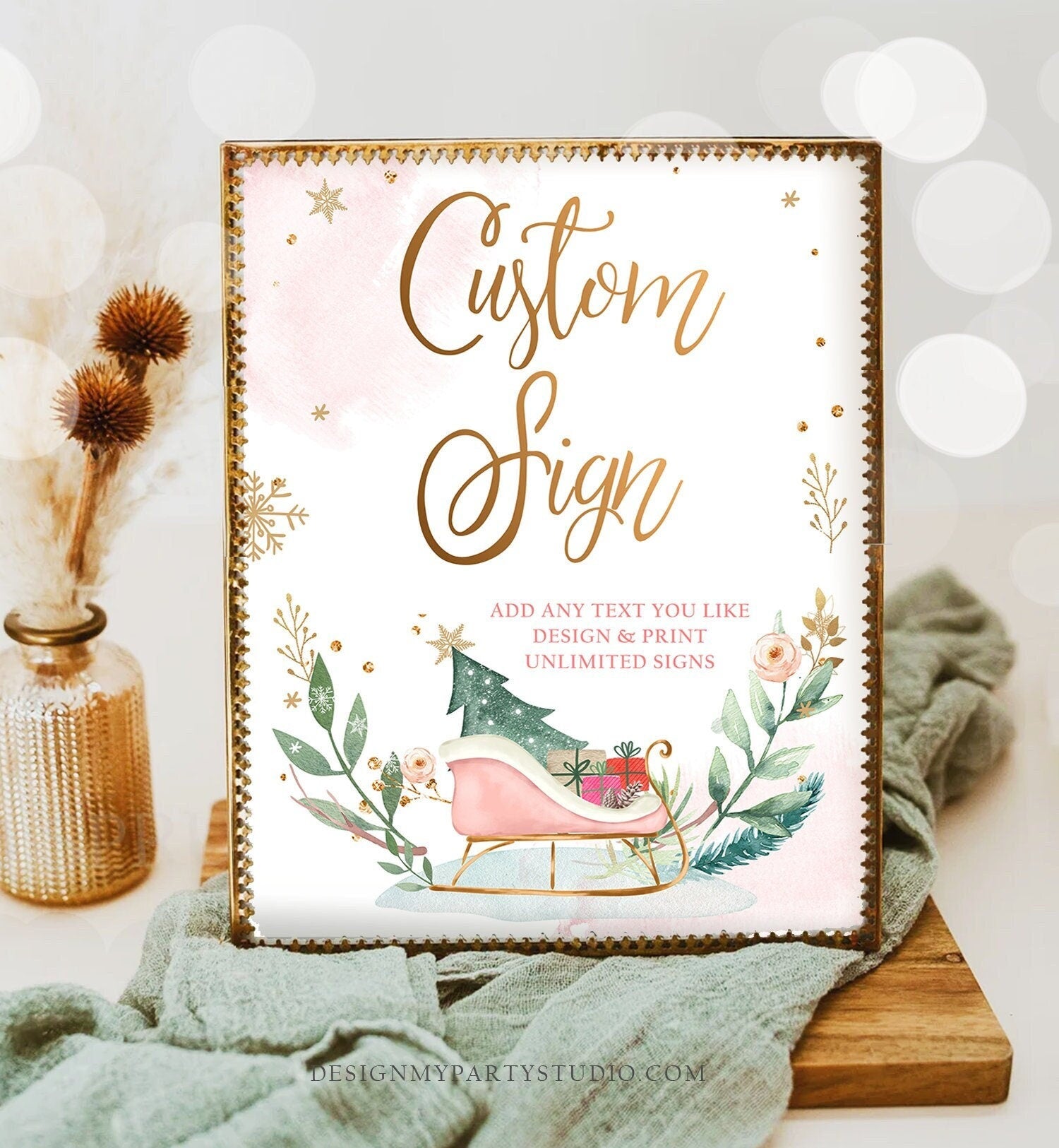 Editable Custom Sign Winter Baby Shower Sign Sleigh Winter Onederland Birthday Party Cold Outside Pink 8x10 Download PRINTABLE Corjl 0353