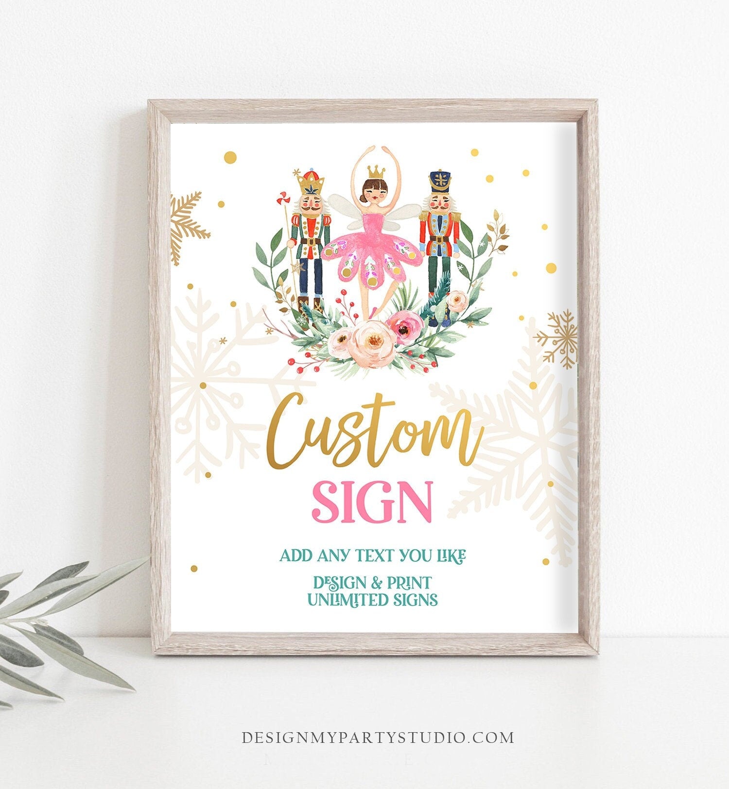 Editable Custom Sign Nutcracker Birthday Decor Land of Sweets Party Sign Sugar Plum Fairy Girl Pink Table Sign Corjl Template PRINTABLE 0352