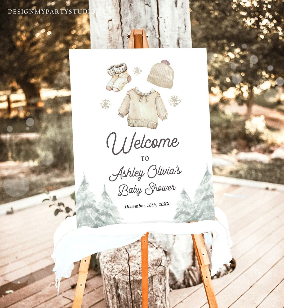 Editable Baby it&#39;s Cold Welcome Sign Watercolor Winter Baby Shower Gender Neutral Boy Snowflake Baby Clothes Corjl Template Printable 0491