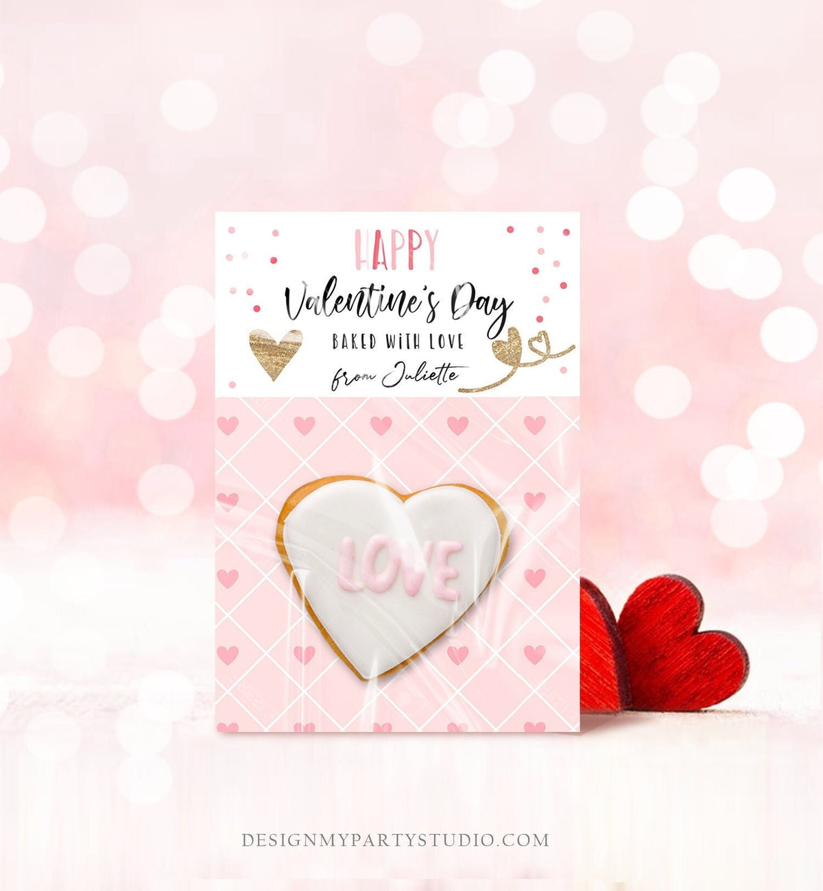 Editable Personalized Cookie Card Happy Valentine&#39;s Day Mini Cookie Card Gift Tag Cookie Packaging Printable Download Template Corjl 0370