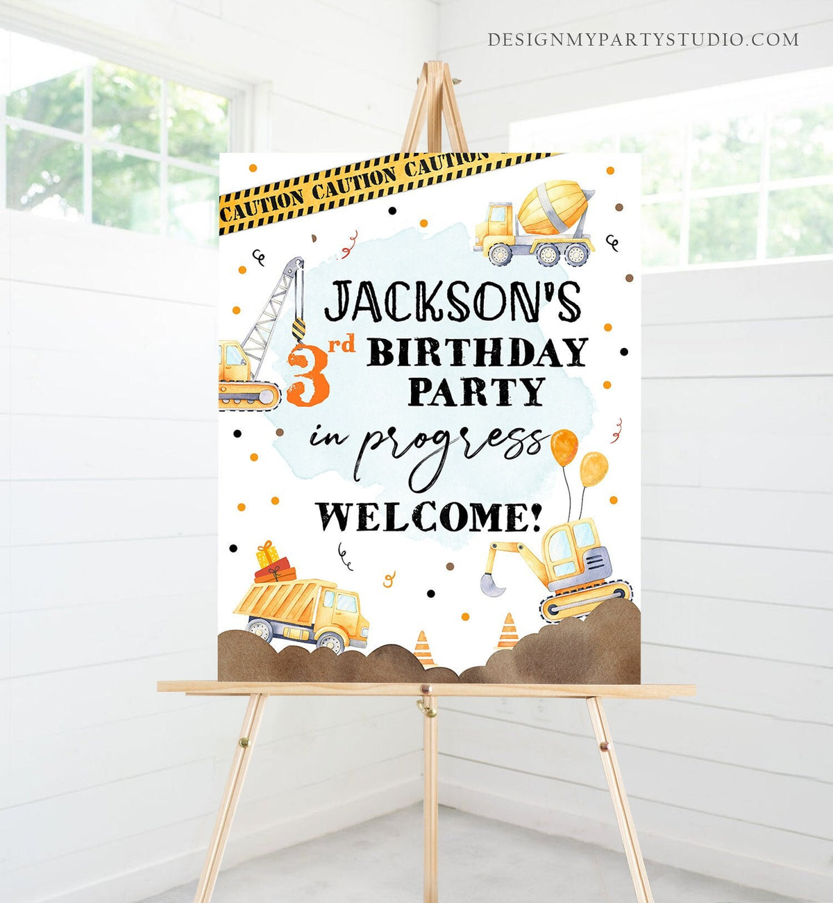 Editable Construction Birthday Welcome Sign Yellow Dump Truck Construction Sign Caution Construction Decor Template Corjl PRINTABLE 0374