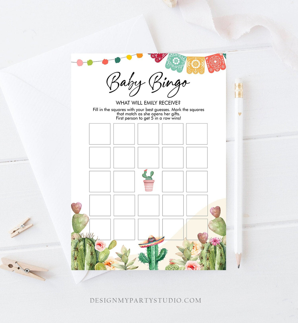 Editable Baby Bingo Game Cactus Baby Fiesta Mexican Shower Game Baby Coed Sprinkle Games Digital Download Corjl Template Printable 0404