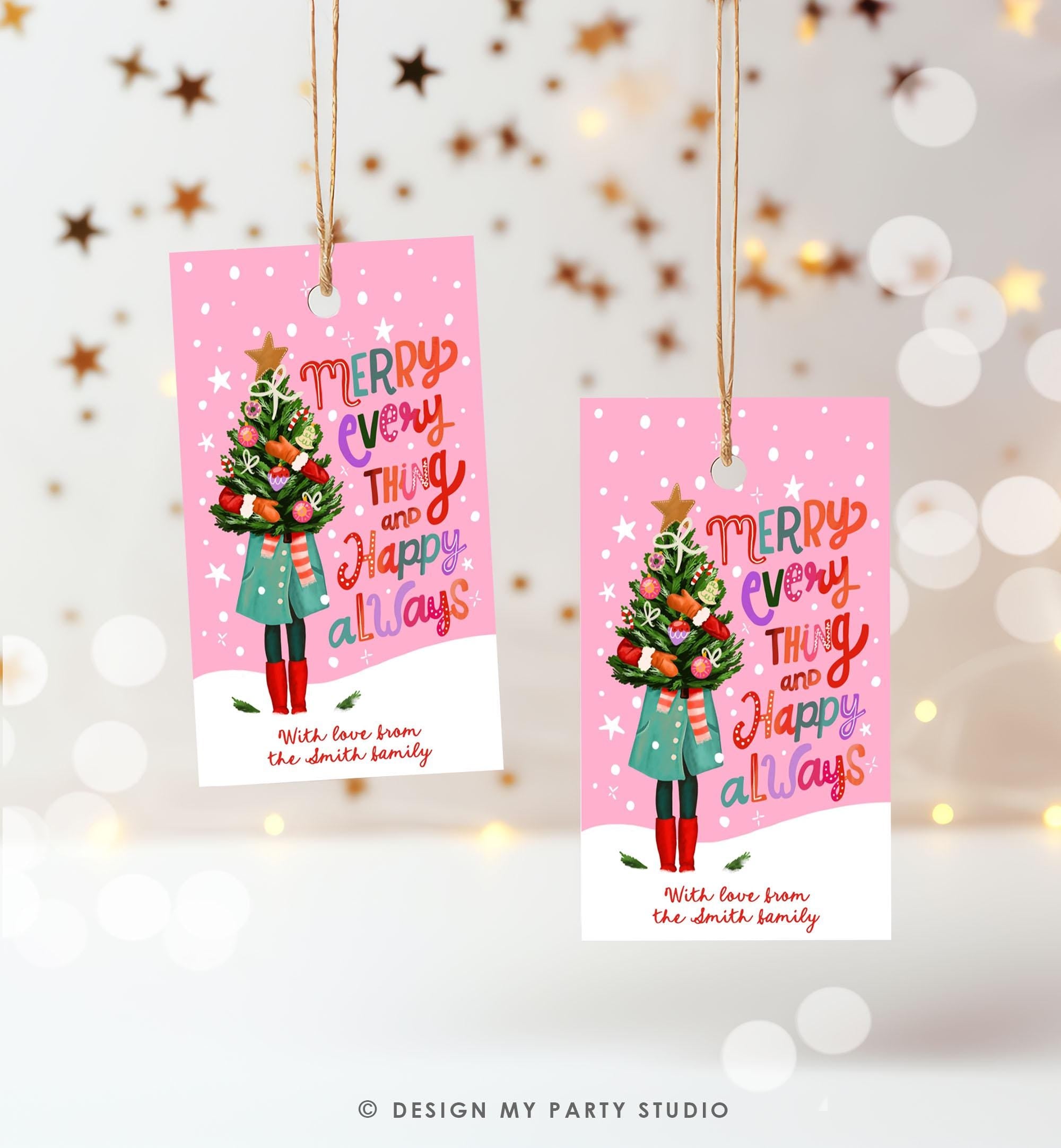 Editable Christmas Favor Tags Holiday Gift Tag Merry Christmas Merry Everything and Happy Always Label Download Printable Template 0443 0009