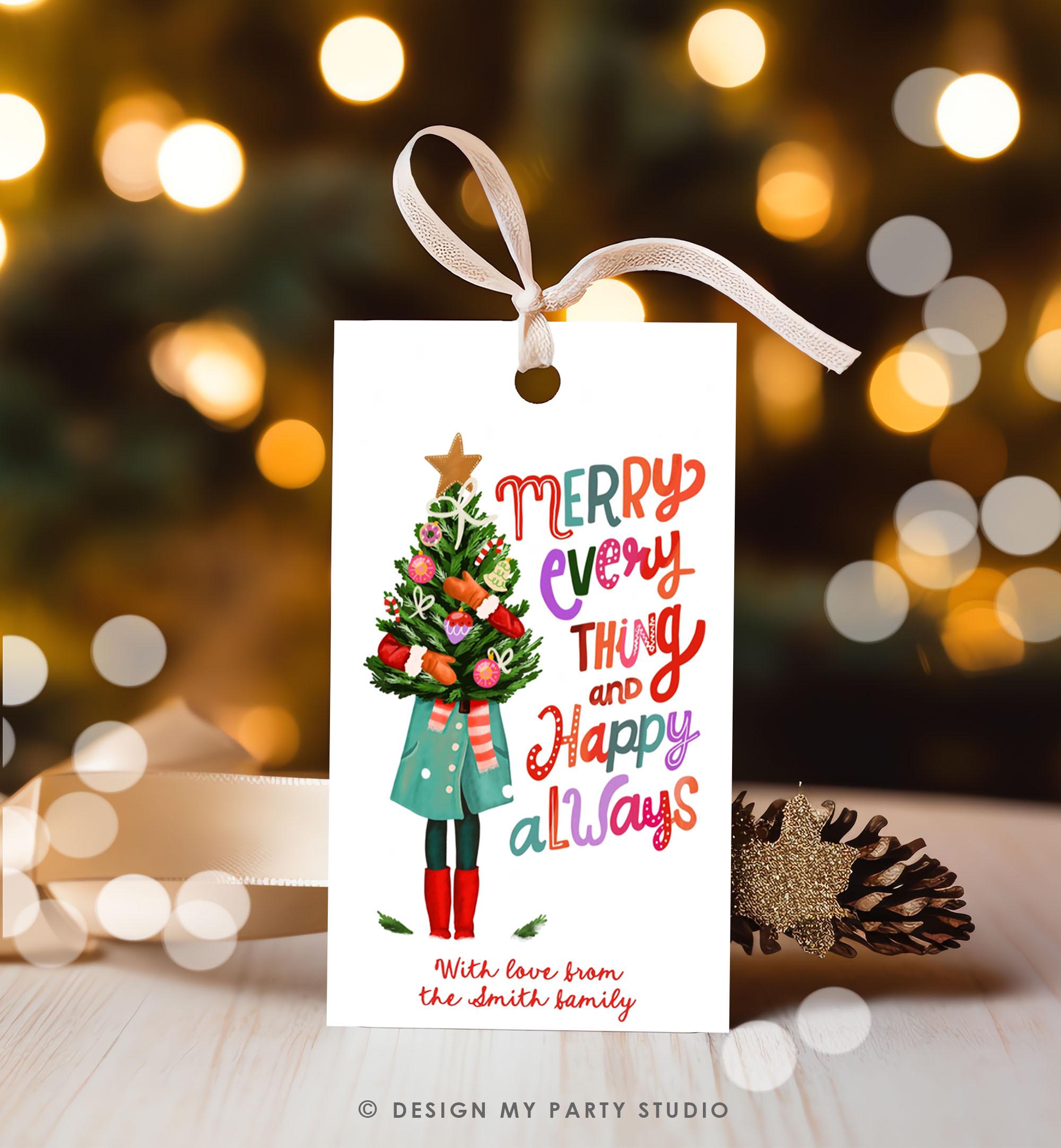 Editable Christmas Favor Tags Holiday Gift Tag Merry Christmas Merry Everything and Happy Always Label Download Printable Template 0443 0009