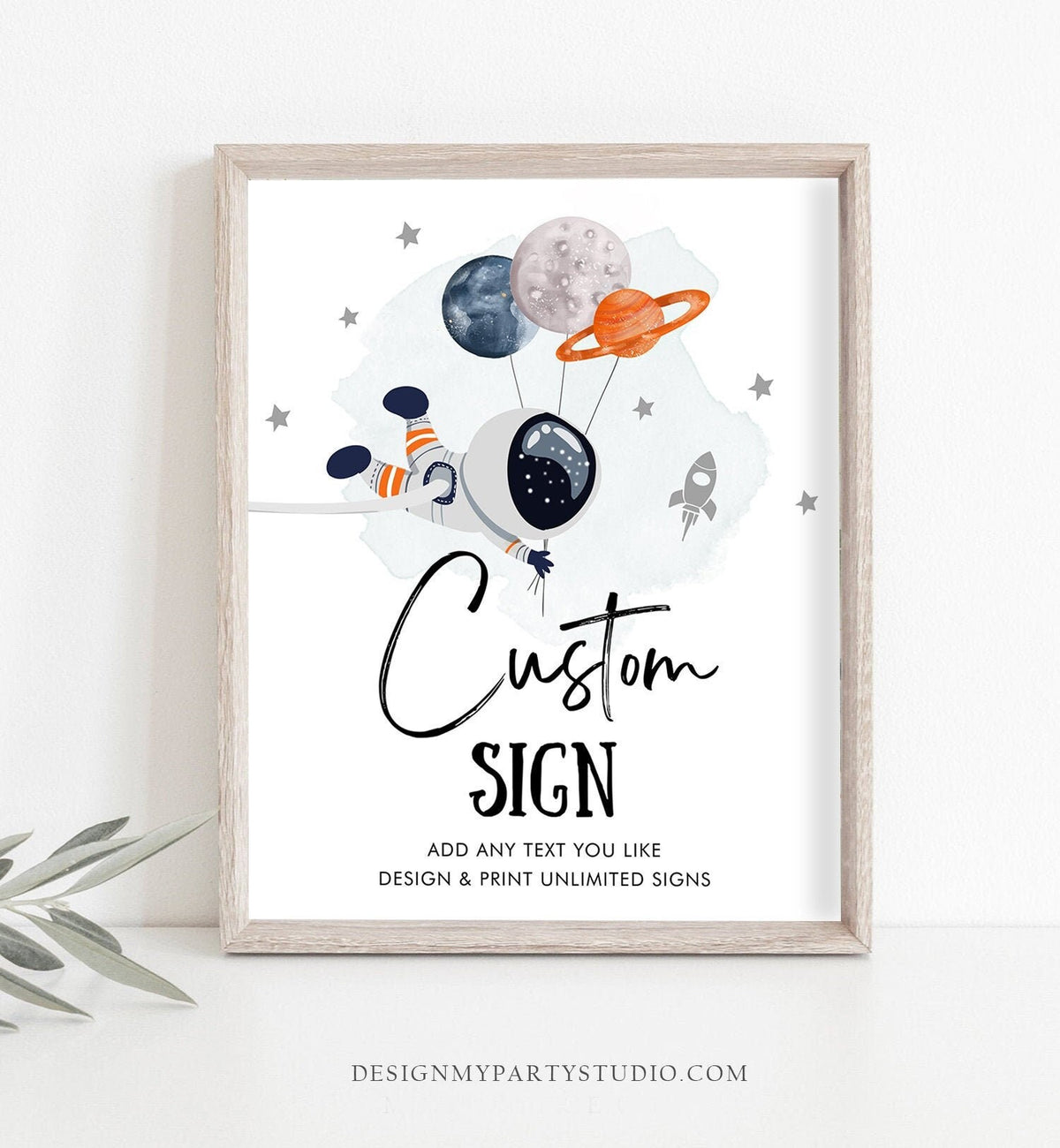 Editable Custom Sign Space Astronaut Birthday Party Outer Space Planets Galaxy Baby Showery Decor Boy 8x10 Download PRINTABLE Corjl 0366