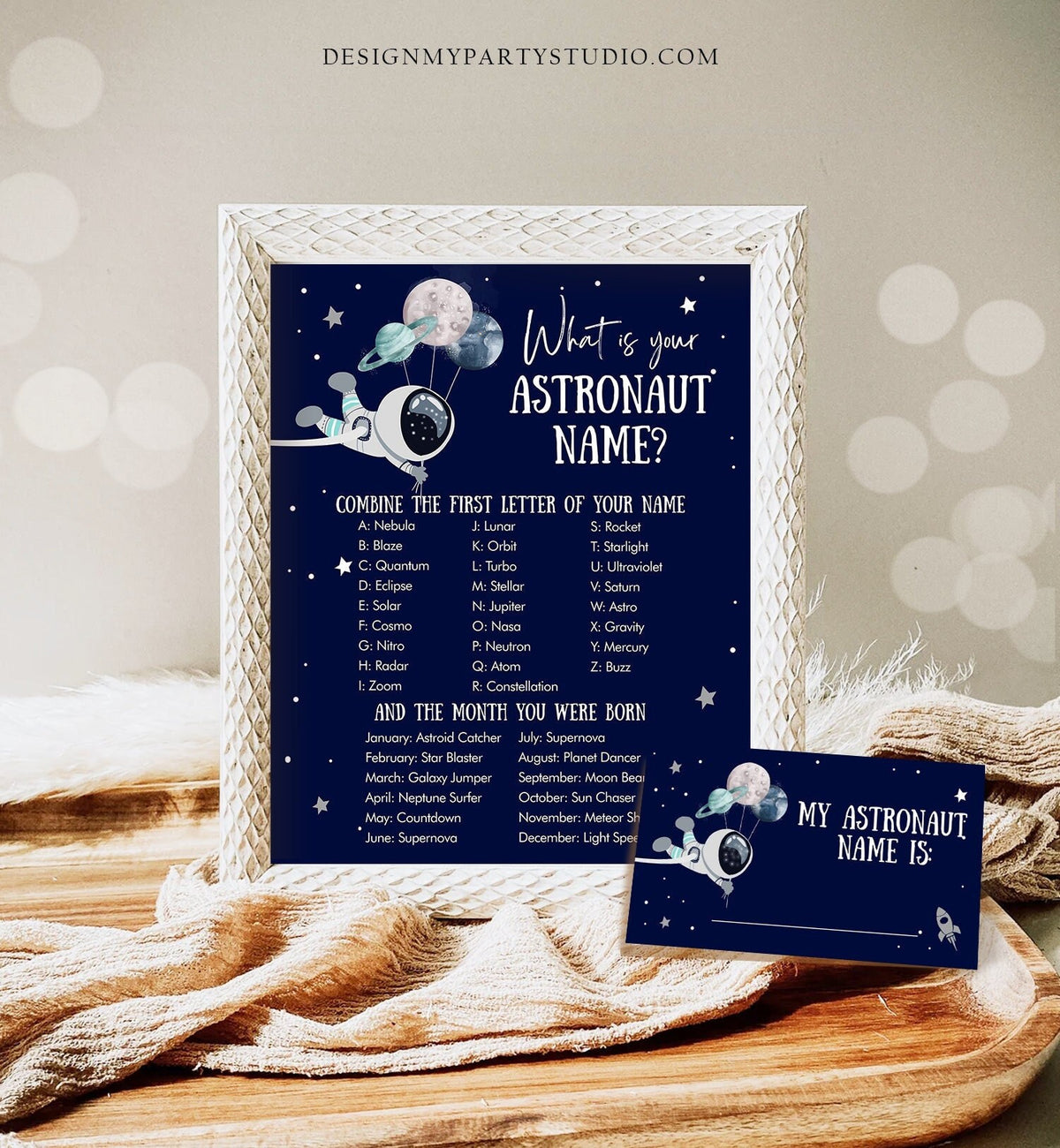 Editable What Is your Astronaut Name Game Outer Space Birthday Game Galaxy Birthday Party Activity Boy Rocket Template Printable Corjl 0366