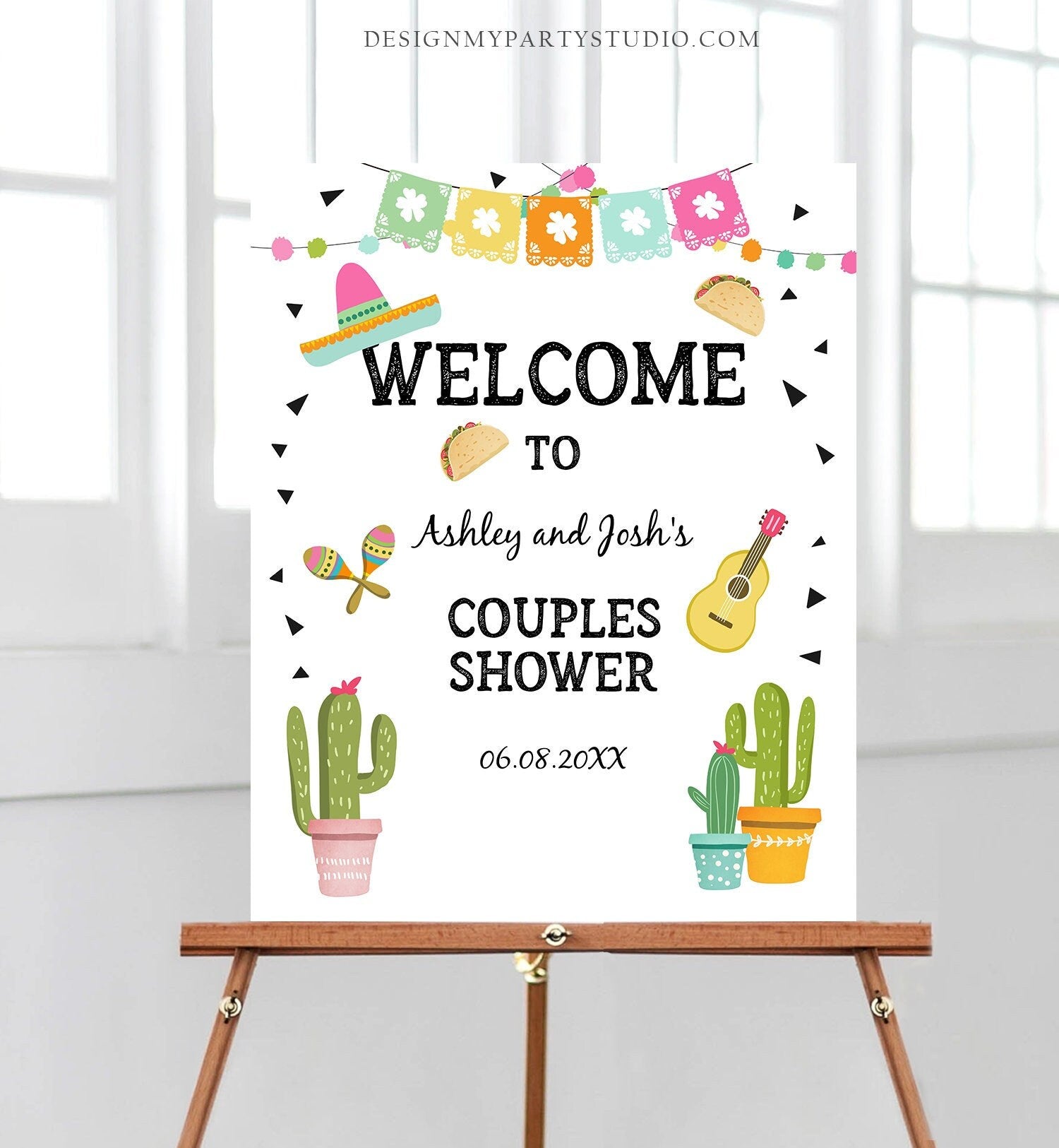 Editable Fiesta Cactus Welcome Sign Couples Shower Welcome Cactus Mexican Succulent Taco Bout Love Succulent Corjl Template Printable 0161