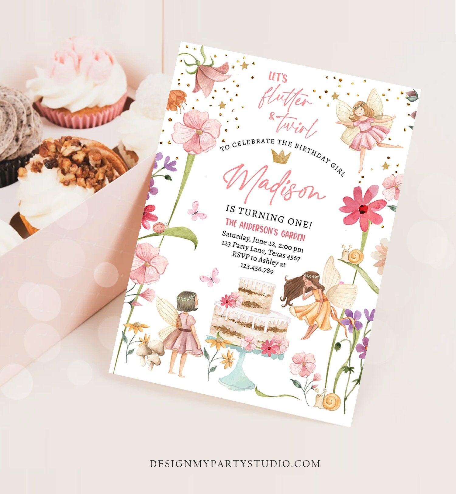 Editable Fairy Princess Birthday Invitation Girl Pink Floral Fairy Party Whimsical Garden Download Printable Template Corjl Digital 0406