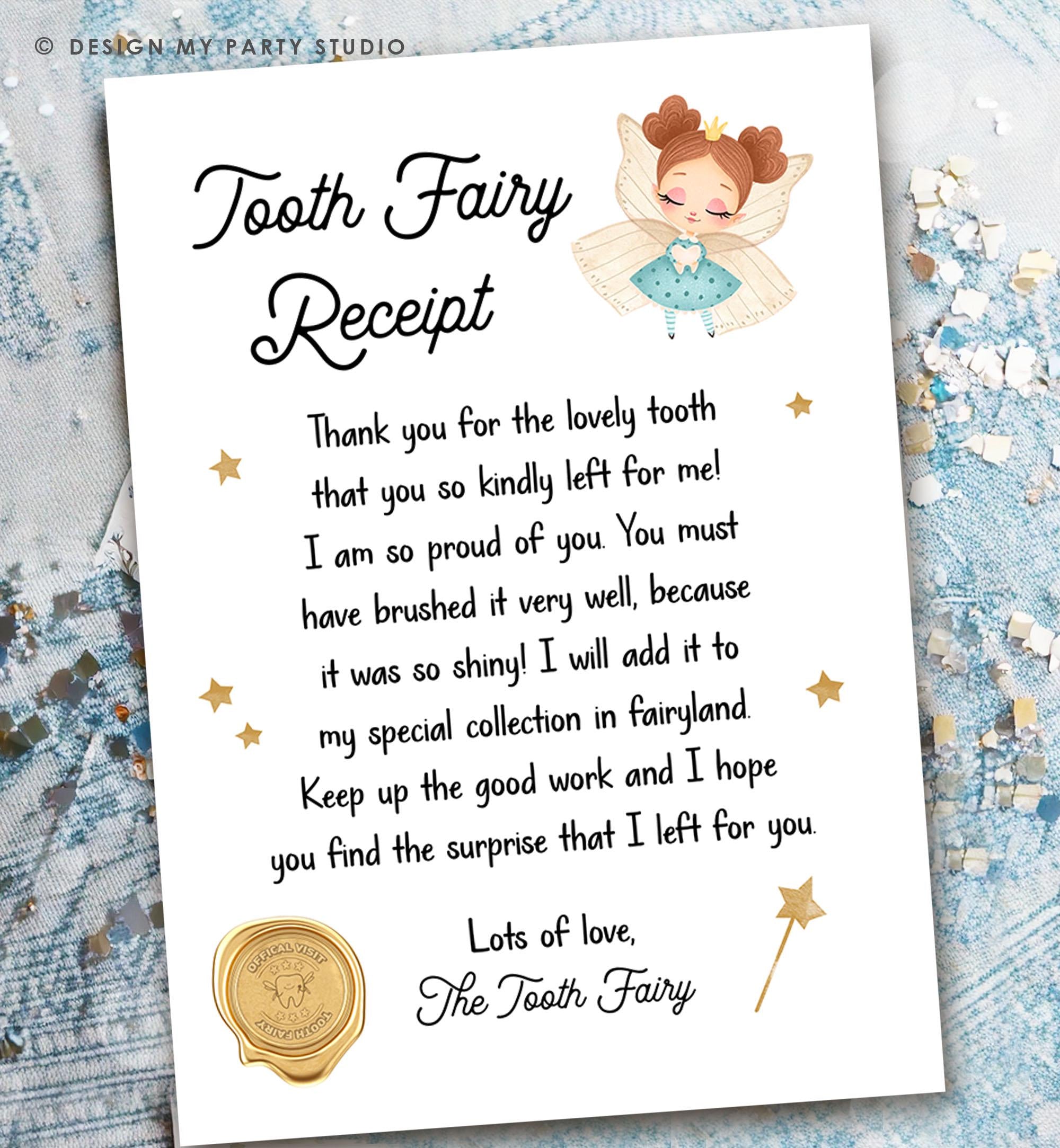 Tooth Fairy letter First Tooth Fairy Certificate Tooth Fairy Note Lost Tooth Fairy Receipt Boy Girl Printable Digital Instant Download 0526