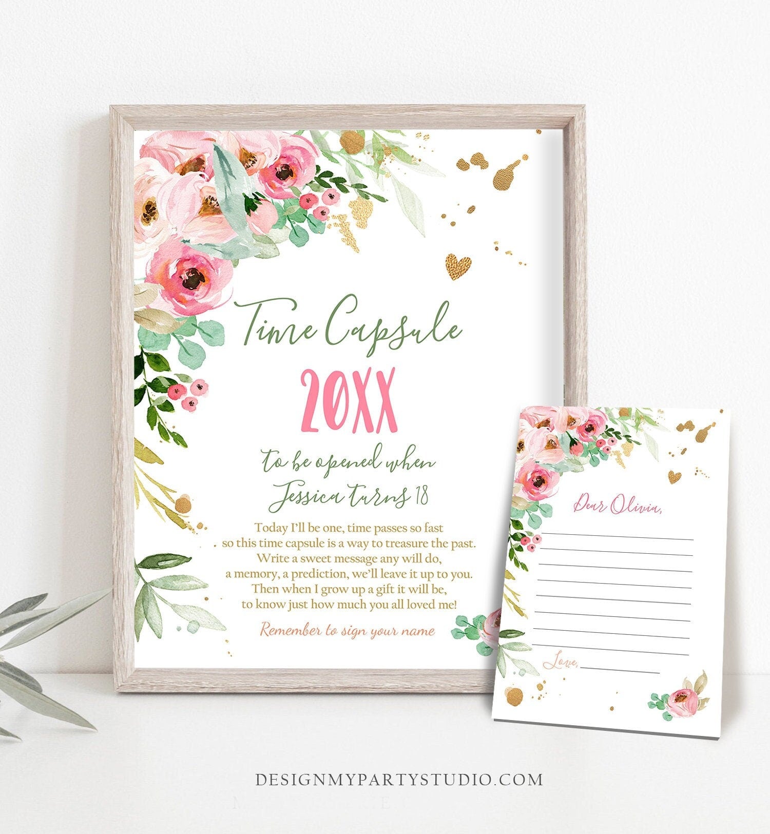 Editable Floral Birthday Time Capsule First Birthday Party Girl 1st Birthday Pink Wild One Miss Onederful Boho Template Printable Corjl 0147