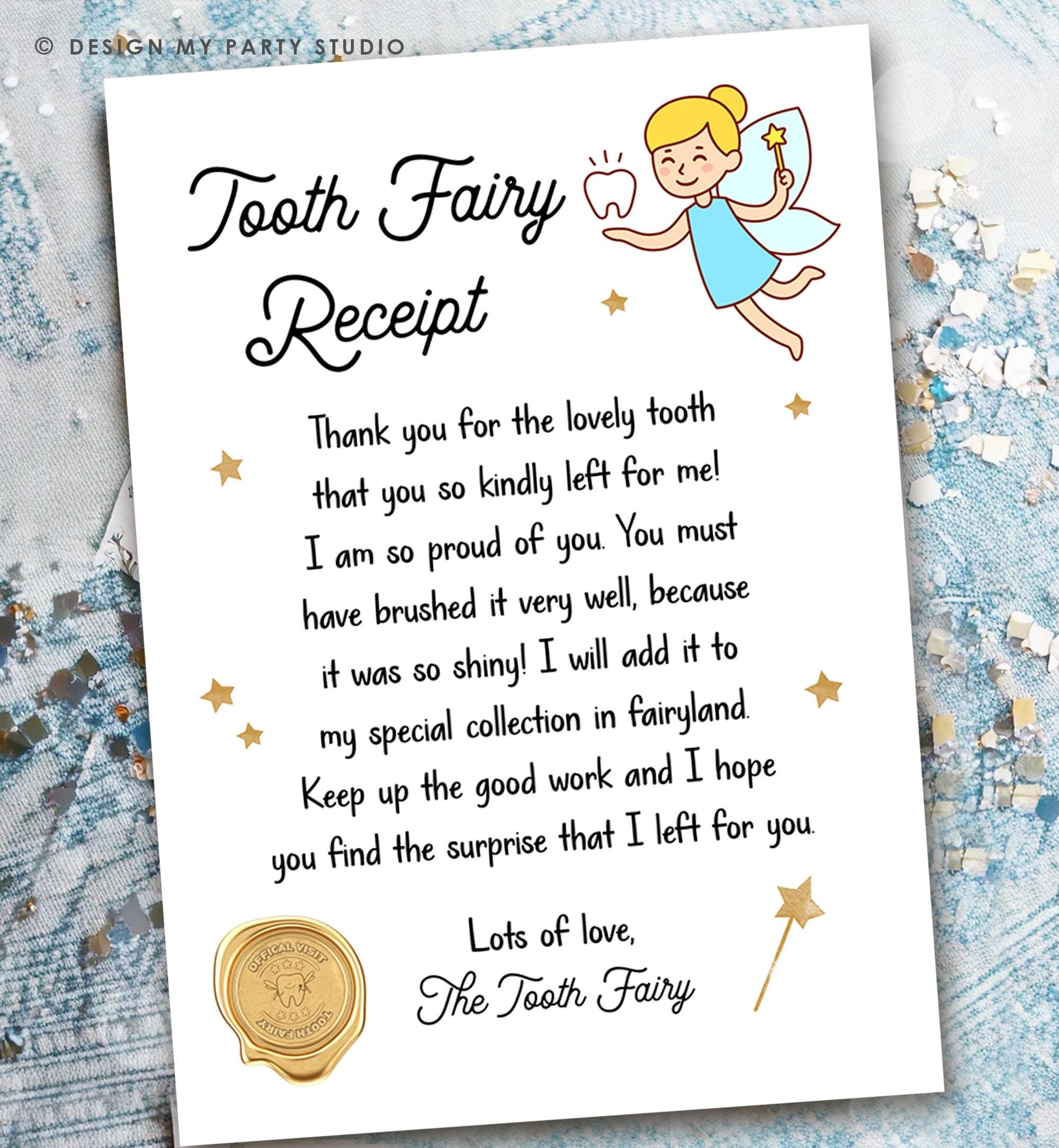 Tooth Fairy letter First Tooth Fairy Certificate Tooth Fairy Note Lost Tooth Fairy Receipt Boy Girl Printable Digital Instant Download 0526