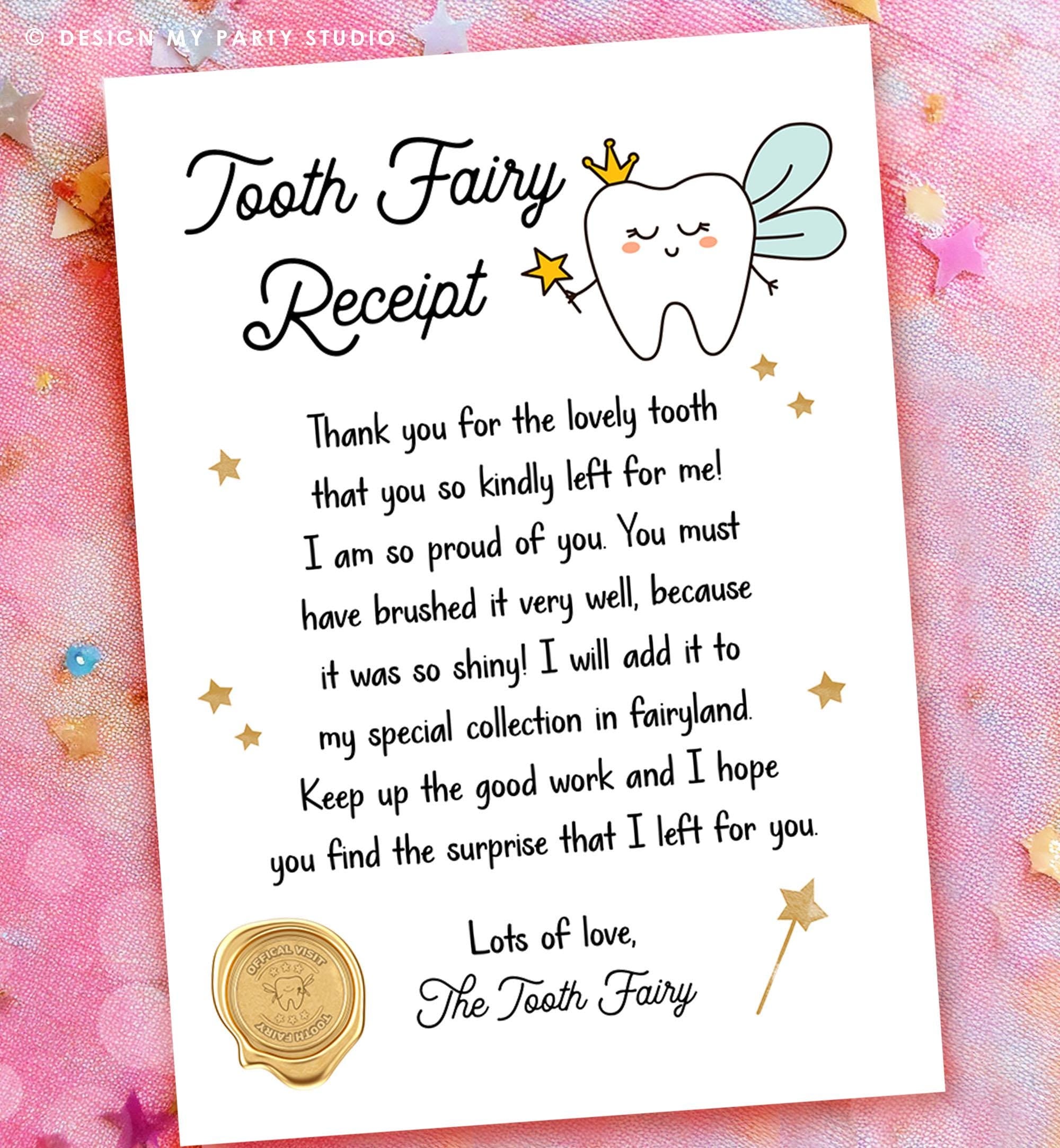 Tooth Fairy letter First Tooth Fairy Certificate Tooth Fairy Note Lost Tooth Fairy Receipt Boy Girl Printable Digital Instant Download 0526