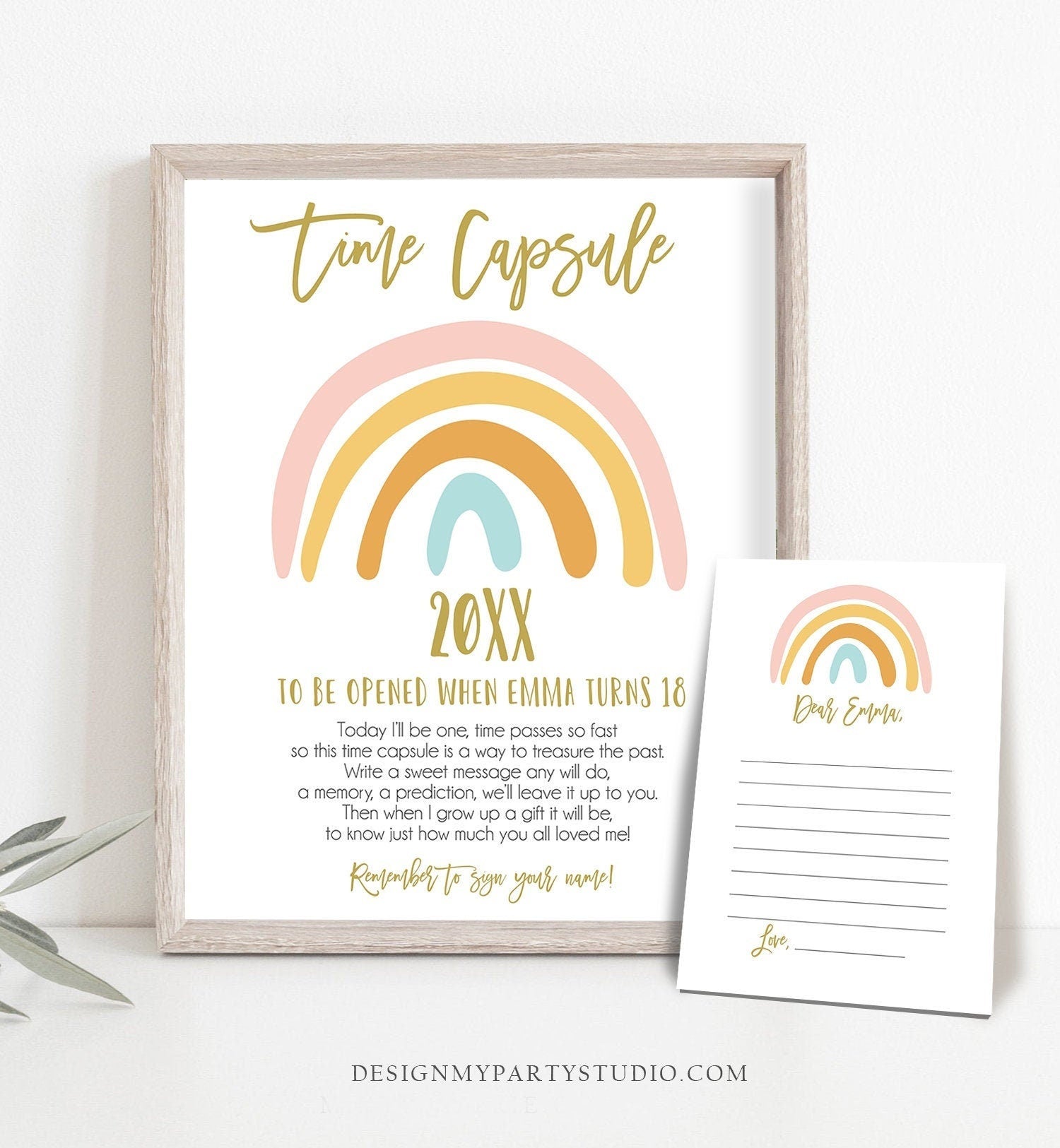 Editable Rainbow Time Capsule Girl Rainbow 1st Birthday Pastel Rainbow First Birthday Rainbow Girl Magical Printable Corjl Template 0331