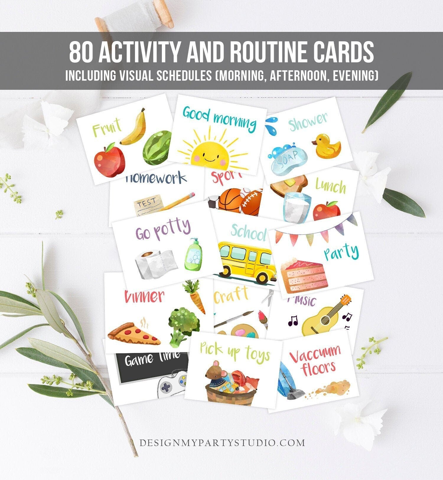 Visual Schedule Kids Daily Routine Chart 80 Cards Chores School Homeschool Toddler Preschoolers Calendar Daycare Download Printable 0341