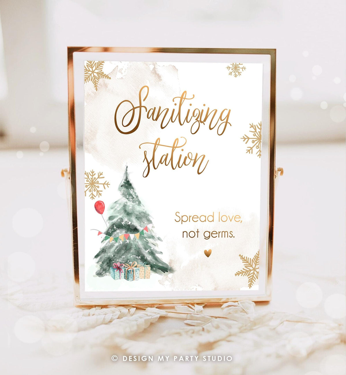 Sanitizing Station Sign Winter Boy Birthday Sanitizer Sign Watercolor Farmhouse Decor Tree Social Distancing Neutral Download Printable 0363