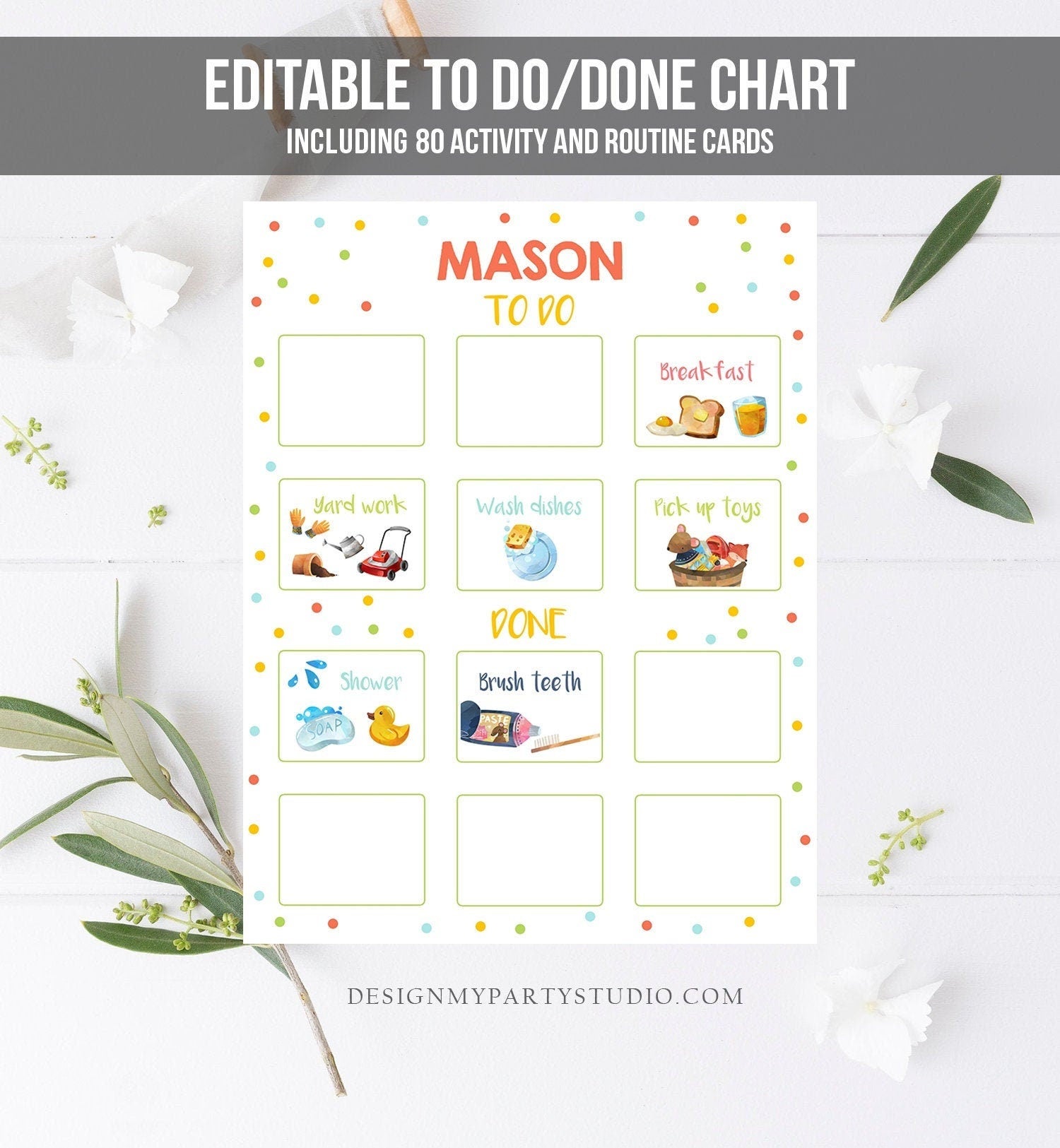 Editable Visual Schedule Kids Daily Routine Chart 80 Cards Chores School Homeschool To Do Preschoolers Calendar Daycare Corjl Template 0341