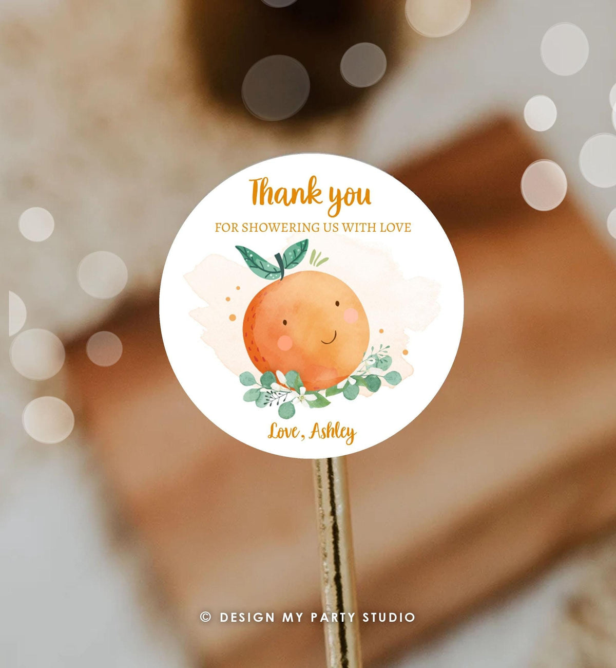 Editable A Little Cutie is on The Way Favor Tag Orange Clementine Baby Shower Cutie Gift Neutral Square Round Template Corjl Printable 0330