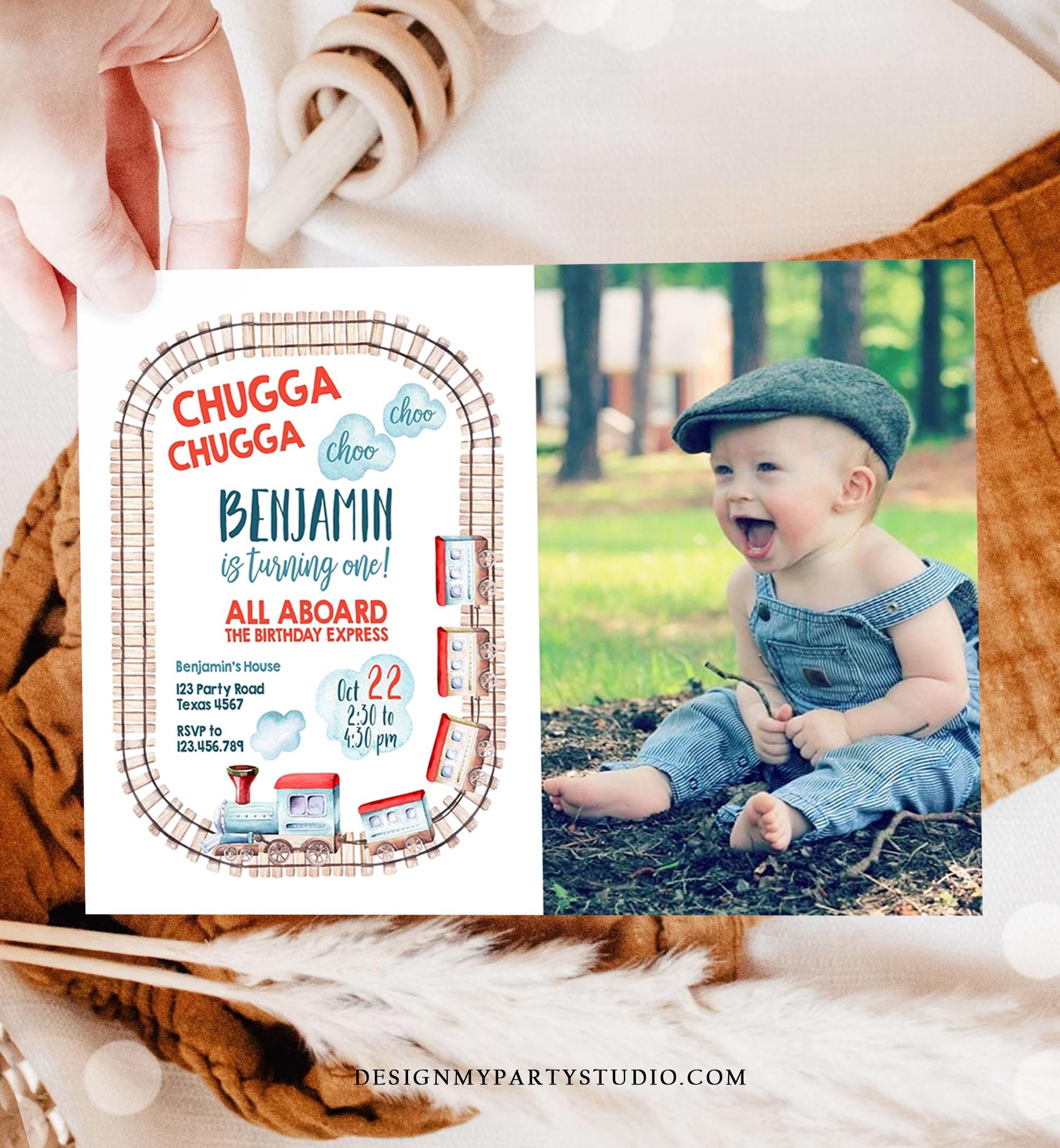 Editable Train Birthday Invitation Vintage Train Party Train Invitation Chugga Choo All Aboard Boy Download Printable Template Corjl 0149