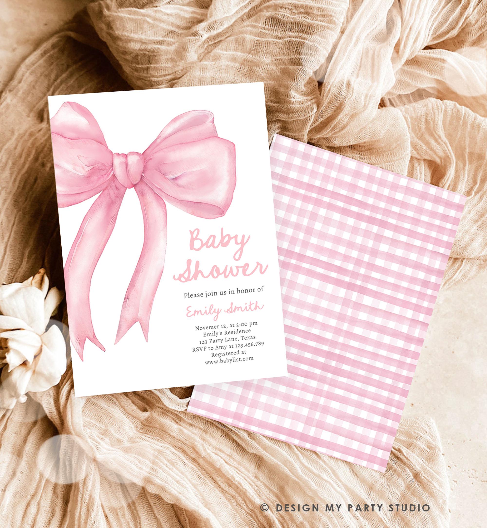 Editable Blush Pink Bow Baby Shower Invitation Girl Coquette Baby Shower Invite Preppy Minimalist Template Digital Download Evite 0527