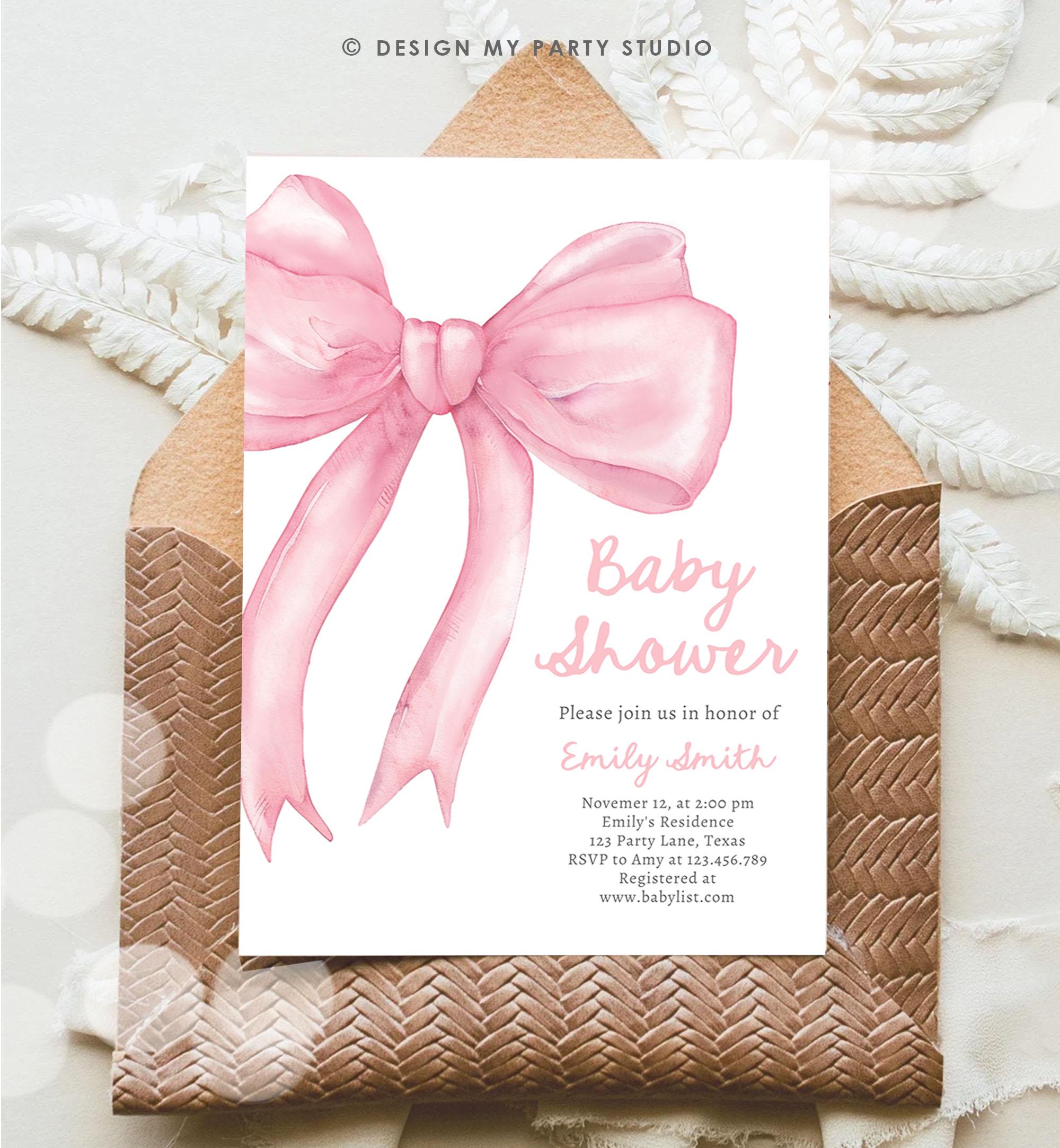 Editable Blush Pink Bow Baby Shower Invitation Girl Coquette Baby Shower Invite Preppy Minimalist Template Digital Download Evite 0527