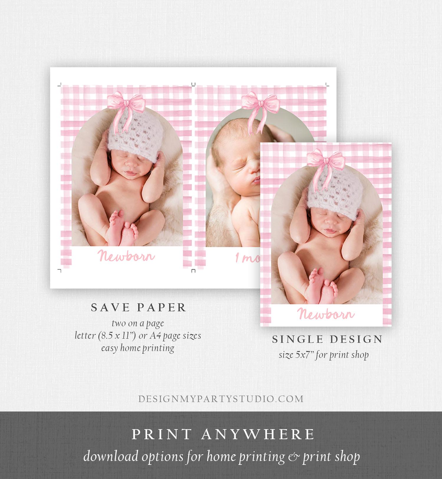 Editable Pink Bow Milestone Banner 12 Months First Birthday Monthly Photo Coquette Preppy 1st Birthday Digital Template Printable 0527