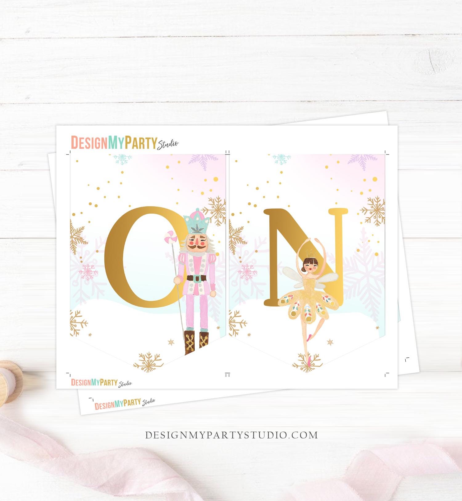 High Chair Banner Nutcracker Birthday Girl Land of Sweets Pink Gold Suger Plum Fairy 1st First Magical Digital Download Printable 0352