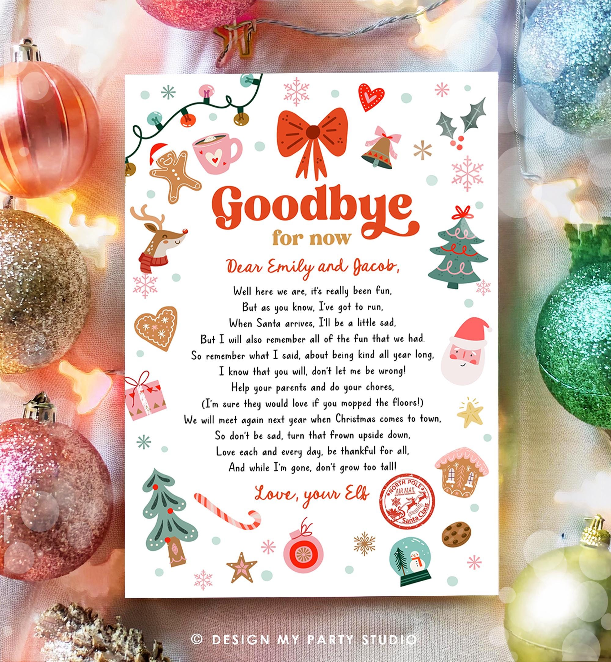 Editable Elf Goodbye Letter Departure Letter Christmas Goodbye from Your Elf Christmas Elf Santa Claus Poem Digital Template Printable 0529