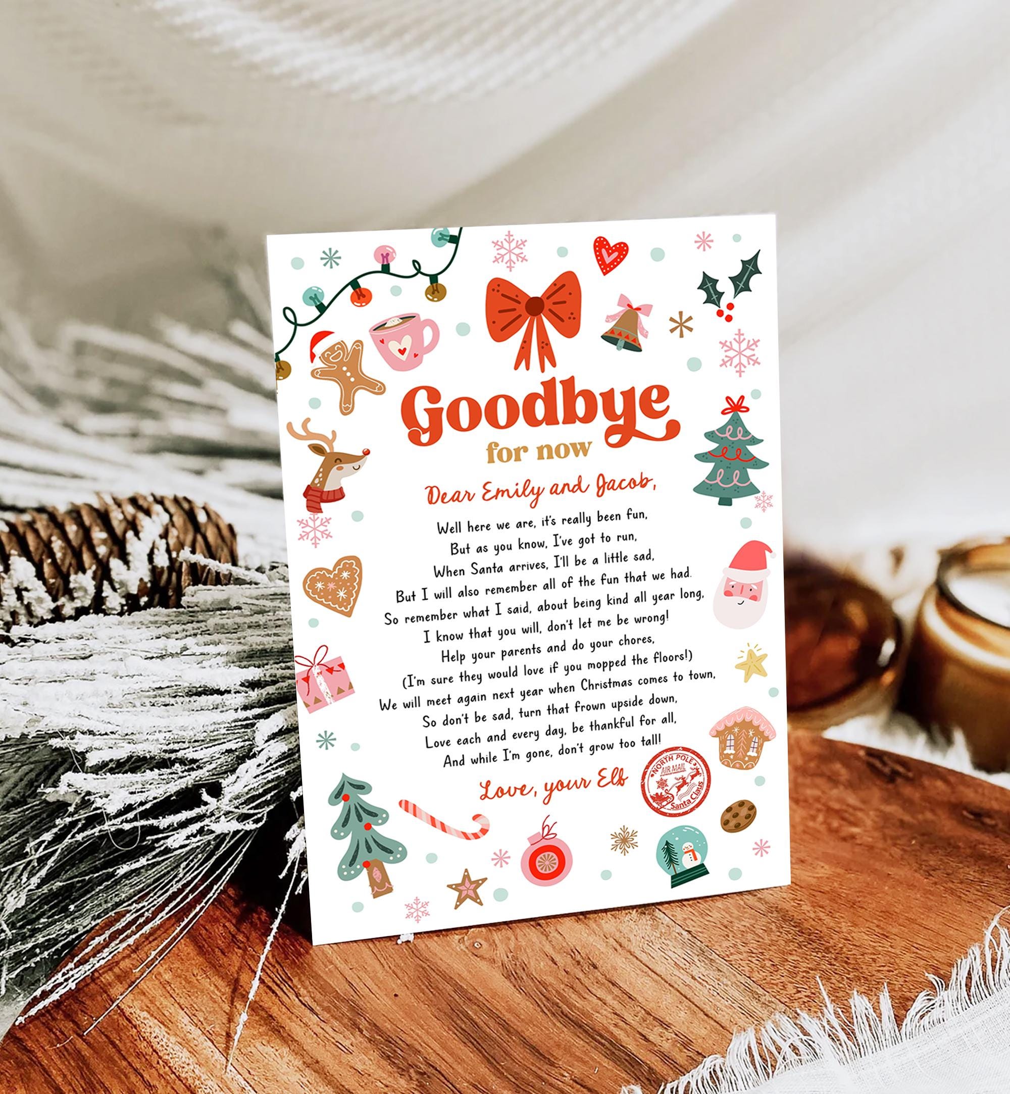 Editable Elf Goodbye Letter Departure Letter Christmas Goodbye from Your Elf Christmas Elf Santa Claus Poem Digital Template Printable 0529