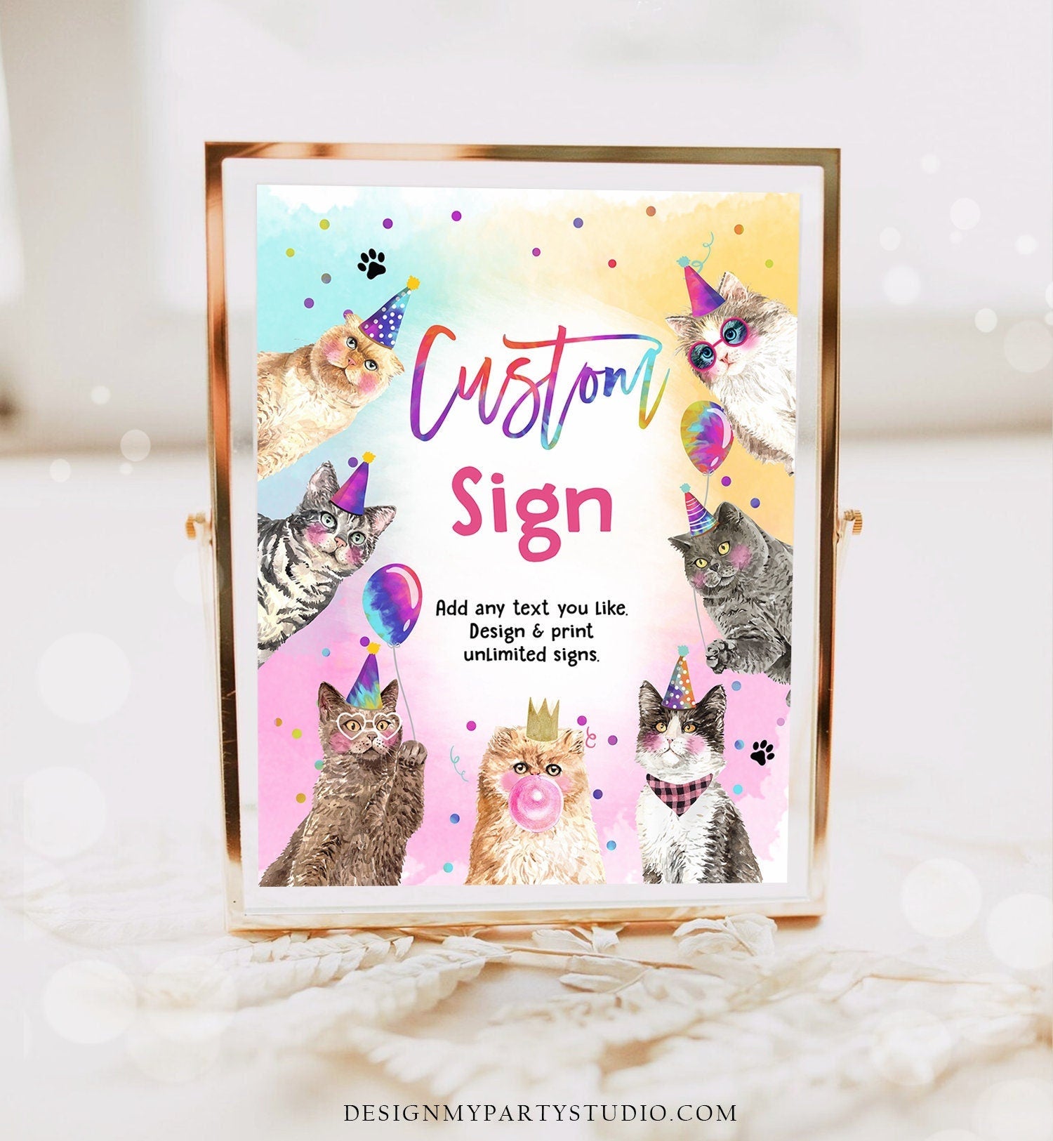 Editable Custom Sign Cat Birthday Kitten Birthday Party Sign Girl Pawty Decor Party Animals Table Sign Decor 8x10 Download Printable 0460