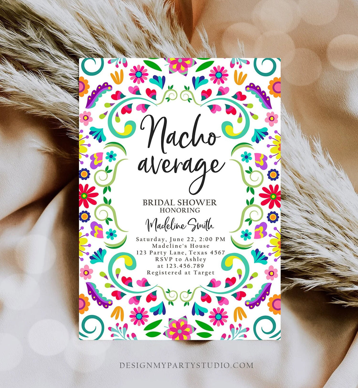 Editable Nacho Average Bridal Shower Invitation Couples Fiesta Mexican Mexico Floral Cactus Succulent Desert Template Corjl Printable 0466