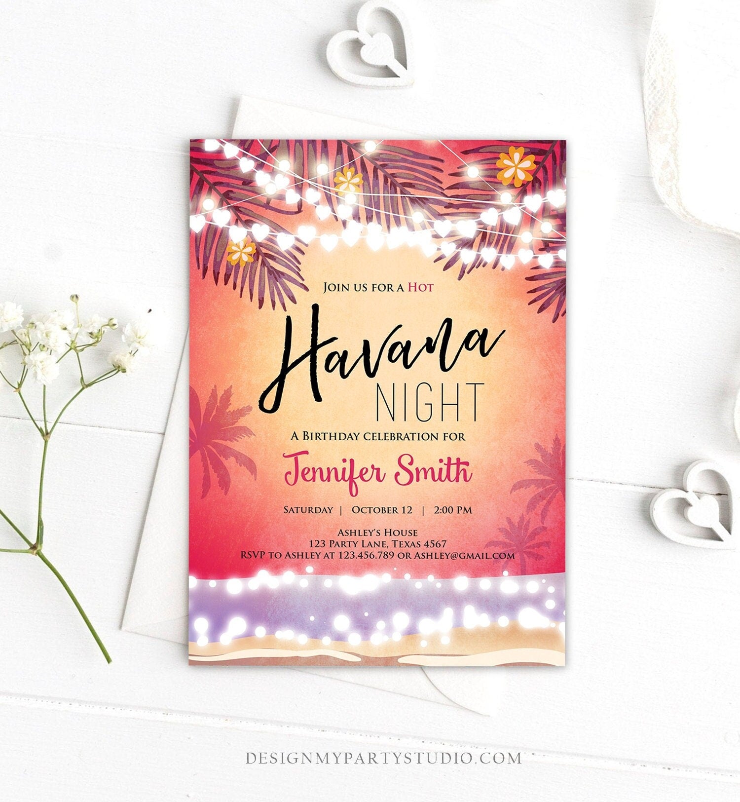 Editable Havana Nights Invitation Night in Havana Birthday Invitation Vintage Beach Download Printable Invite Template Digital Corjl 0287