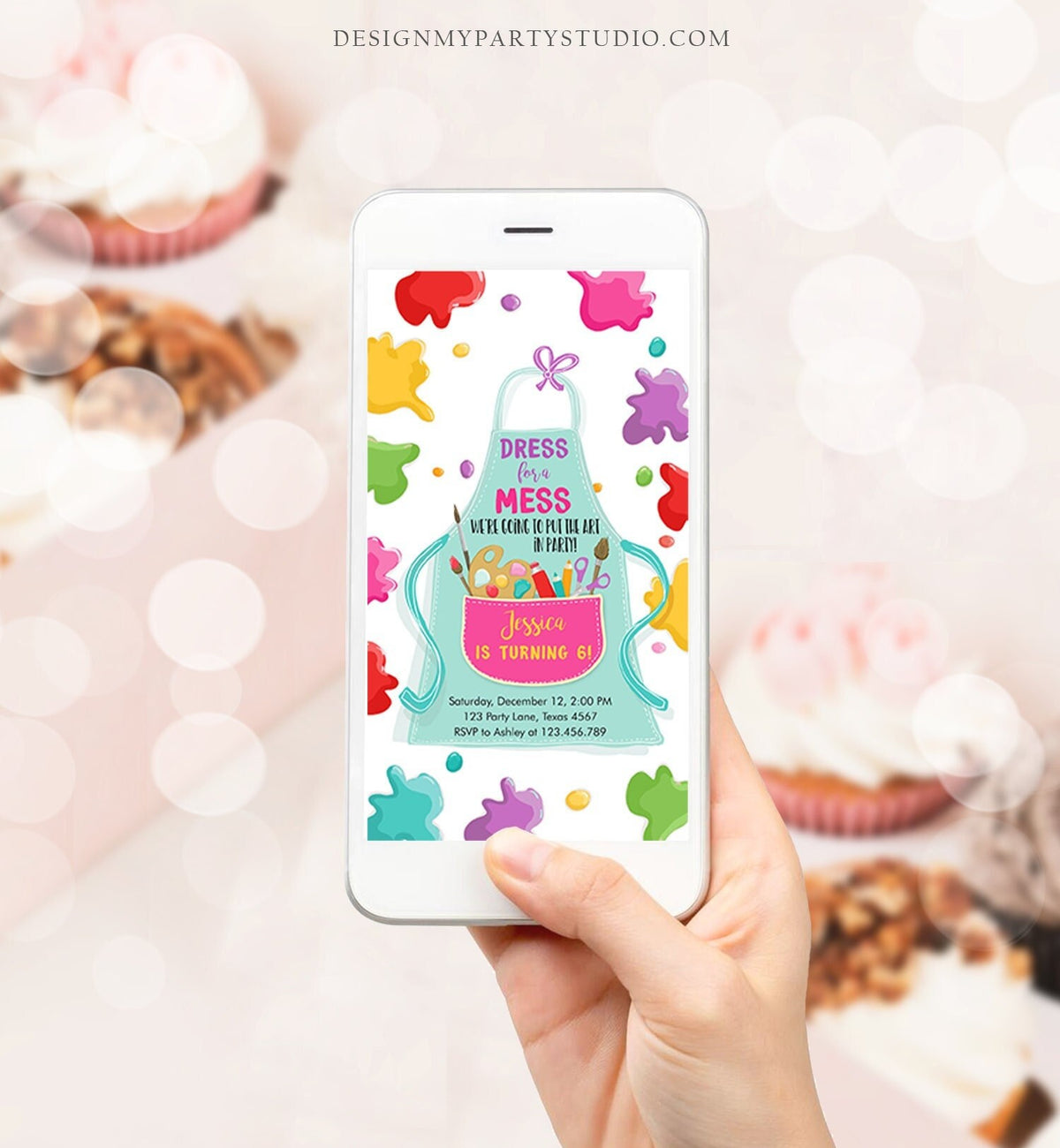 Editable Painting Party Evite Art Party Birthday Invitation Girl Paint Craft Party Download Phone Electronic Template Digital Corjl 0319