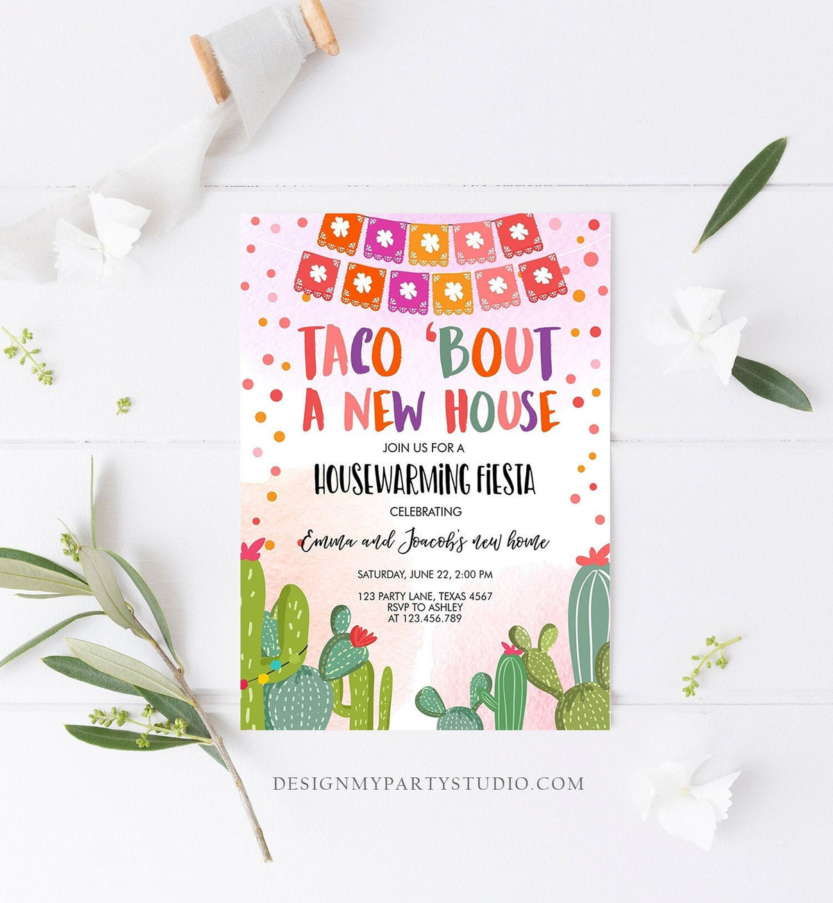 Editable Housewarming Invite Taco Bout A New House Party Fiesta New Home Cactus Mexican Download Printable Template Corjl Digital 0135