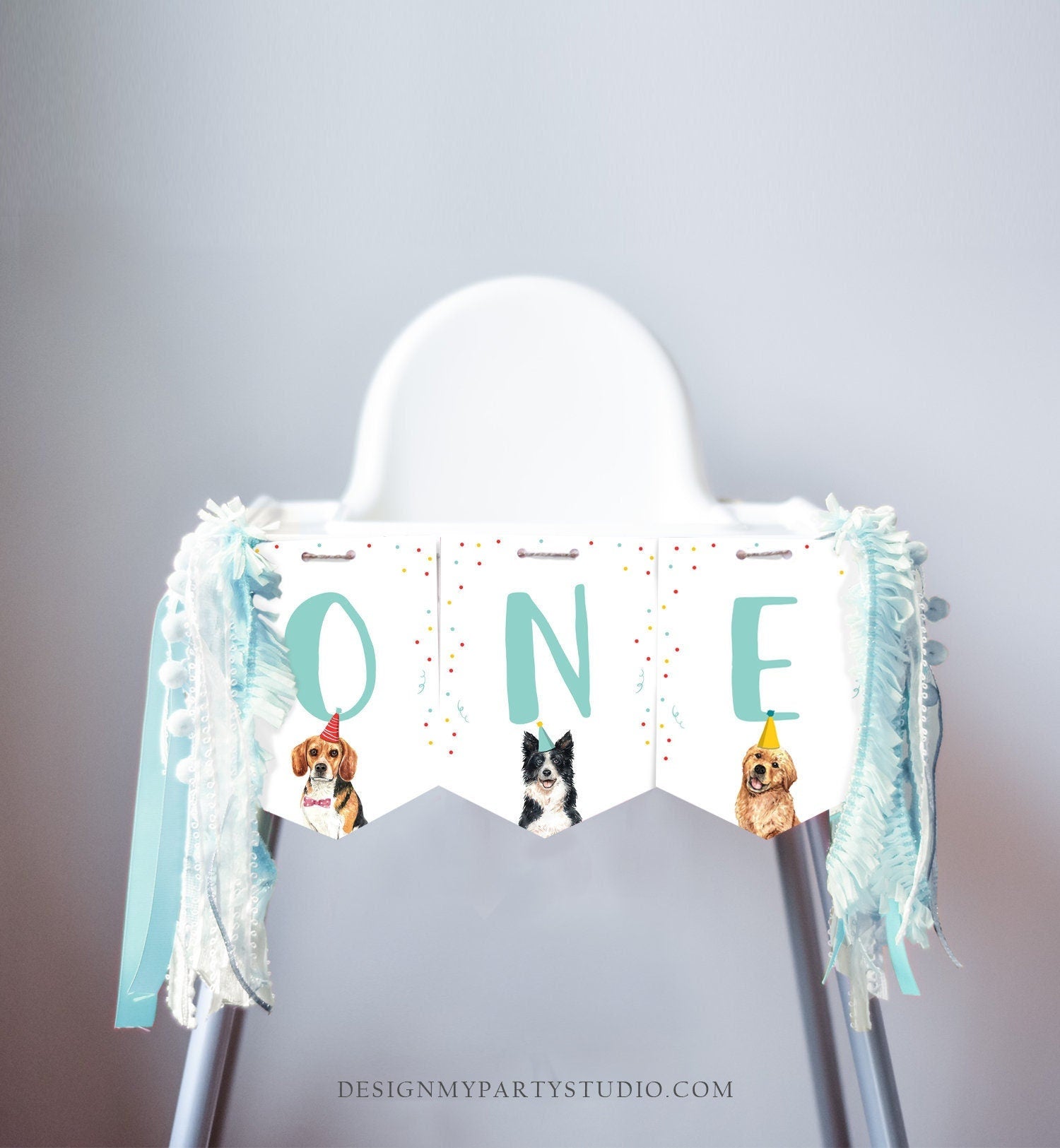 Puppy 1st Birthday High Chair Banner Dog Birthday Party Puppy Birthday Boy ONE Banner Puppy Party Decor Dog Download PRINTABLE Digital 0384