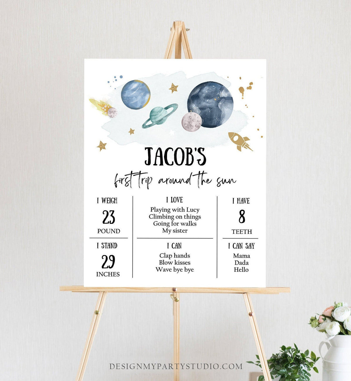 Editable Outer Space Birthday Milestones Sign First Trip Around the Sun Boy 1st Birthday Galaxy Planets Digital Template Printable 0357