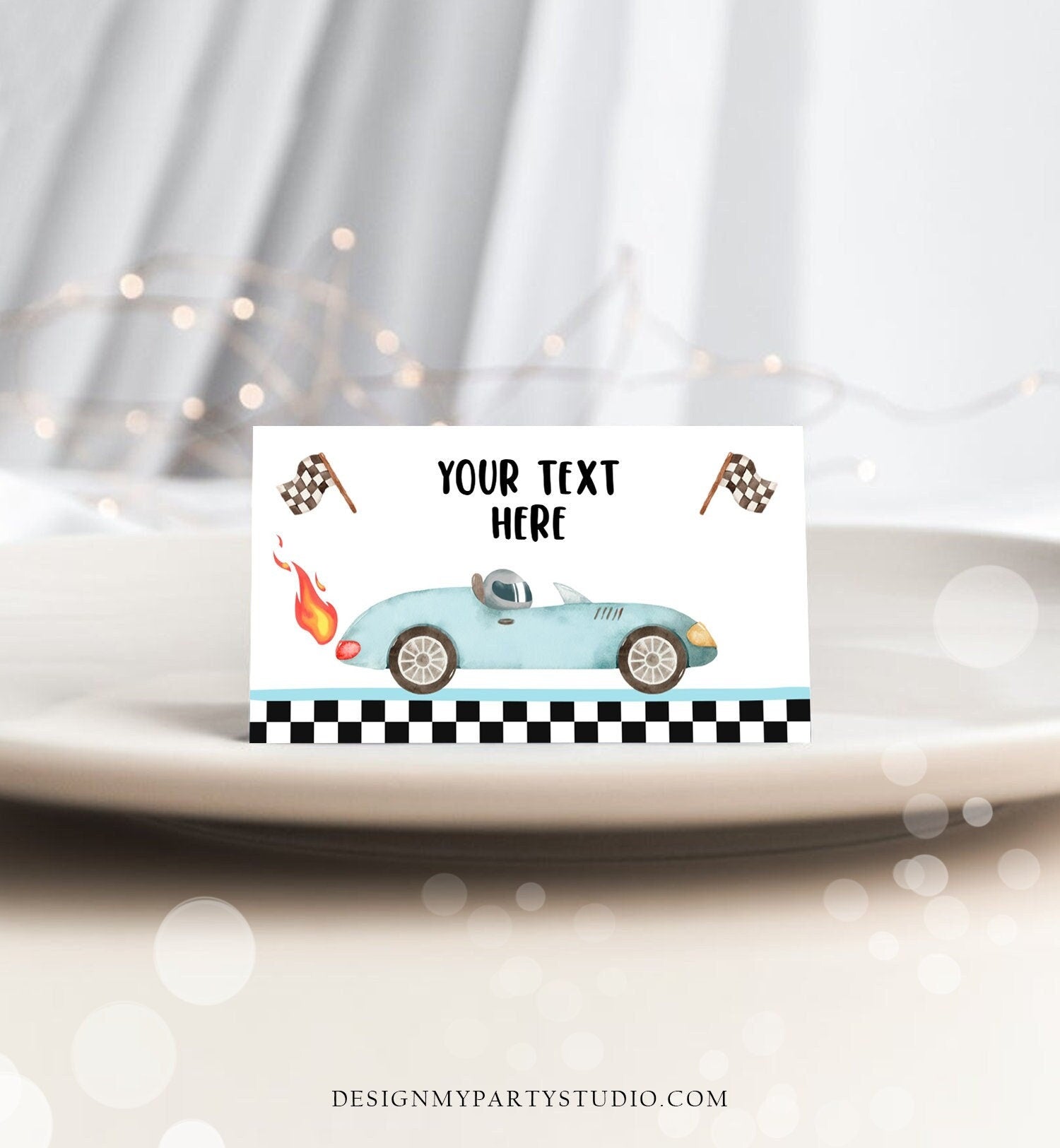 Editable Food Label Race Car Birthday Racing Food Labels Place Card Tent Escort Growing Up Two Fast Boy Digital Template Printable 0424