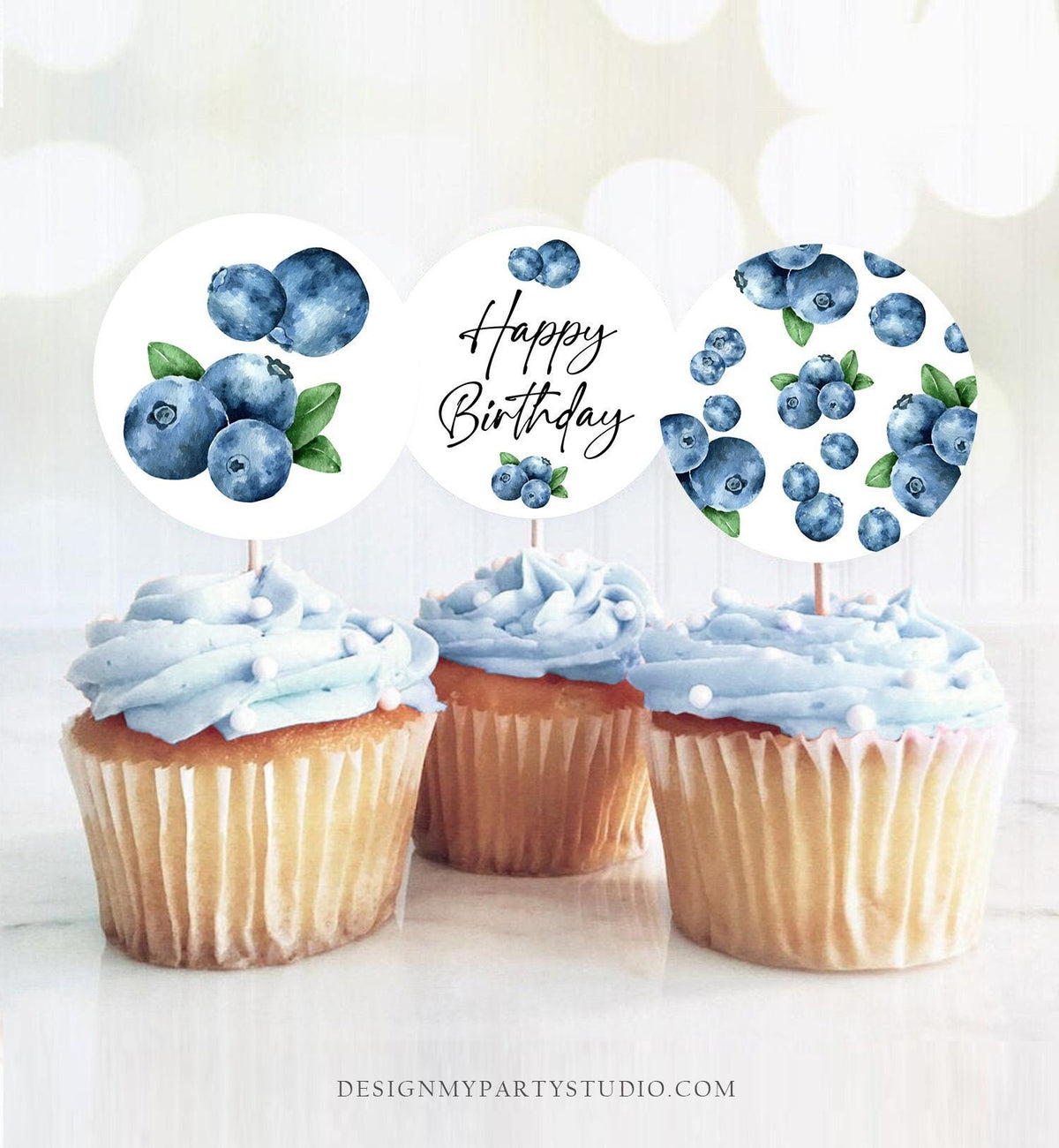 Blueberry Birthday Cupcake Toppers Favor Tags Boy Party Decor Berry Sweet 1st Blueberries Farmers Market Digital Download PRINTABLE 0399