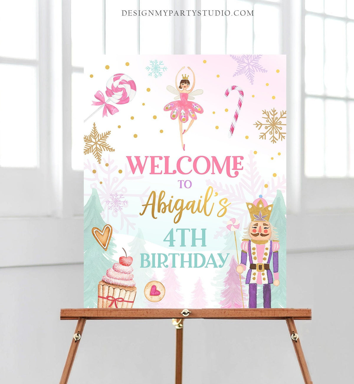 Editable Nutcracker Birthday Welcome Sign Winter Birthday Girl Land of Sweets Party Christmas Holiday Sign Template PRINTABLE Corjl 0352