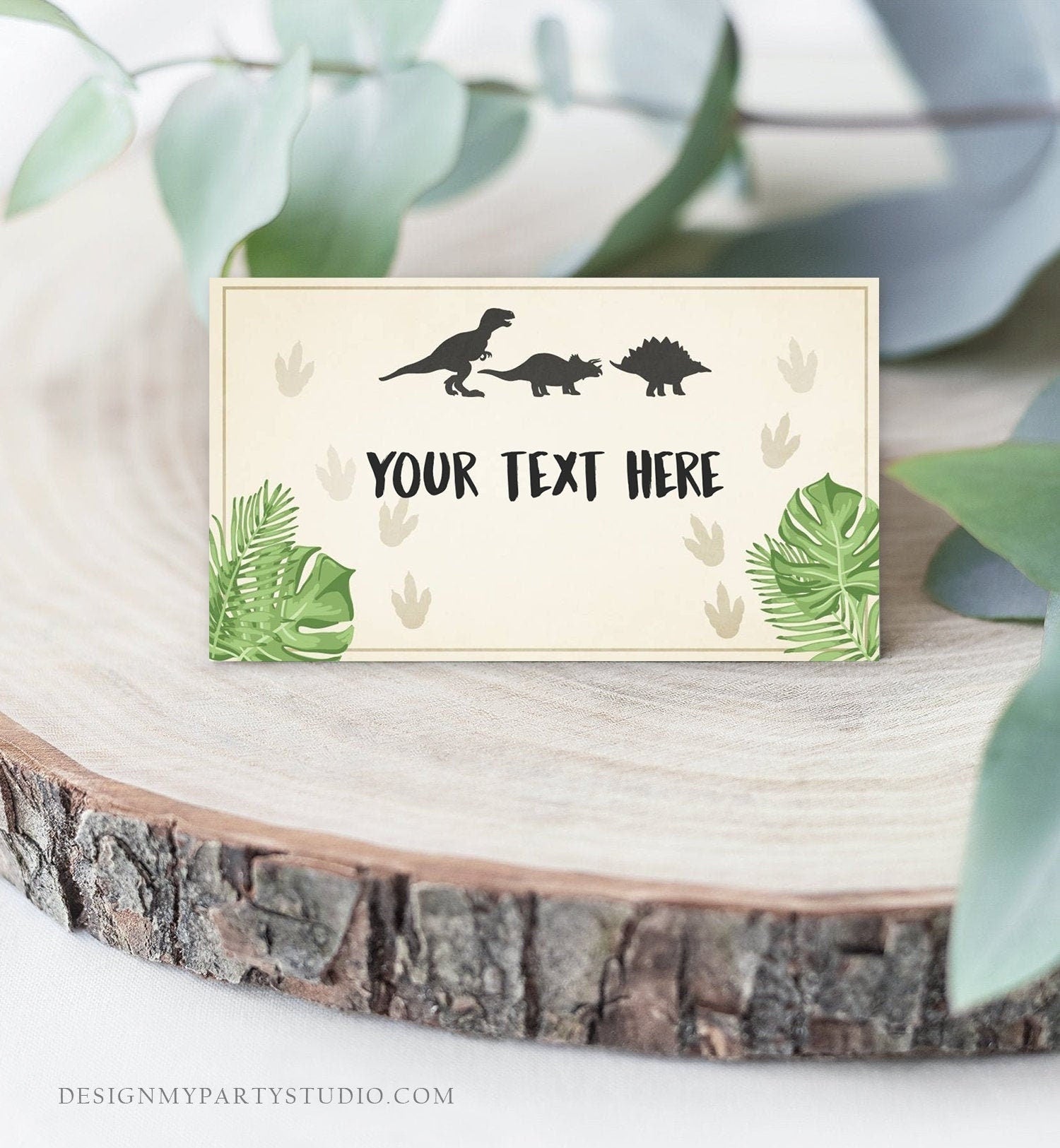 Editable Dinosaur Food Labels Dinosaur Party Place Card Tent Card Escort Card Dino Birthday Boy T-Rex Prehistoric Template Corjl 0043