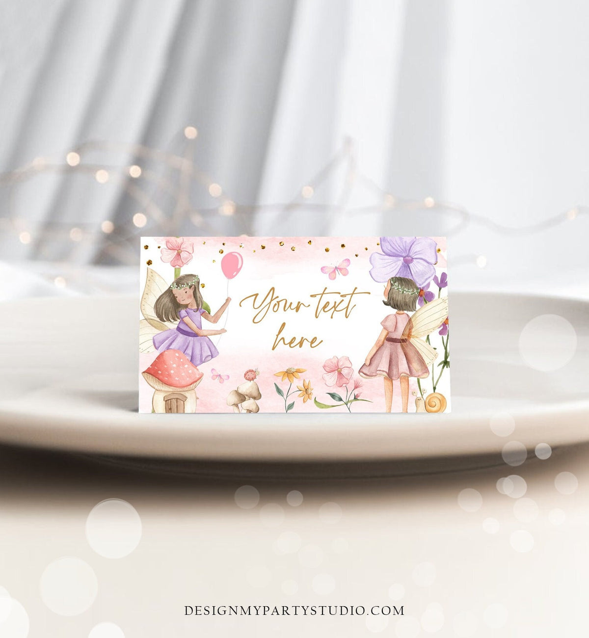 Editable Fairy Garden Food Labels Fairy Birthday Place Card Tent Card Pink Purple Magical Fairy Forest Girl Printable Template Corjl 0406