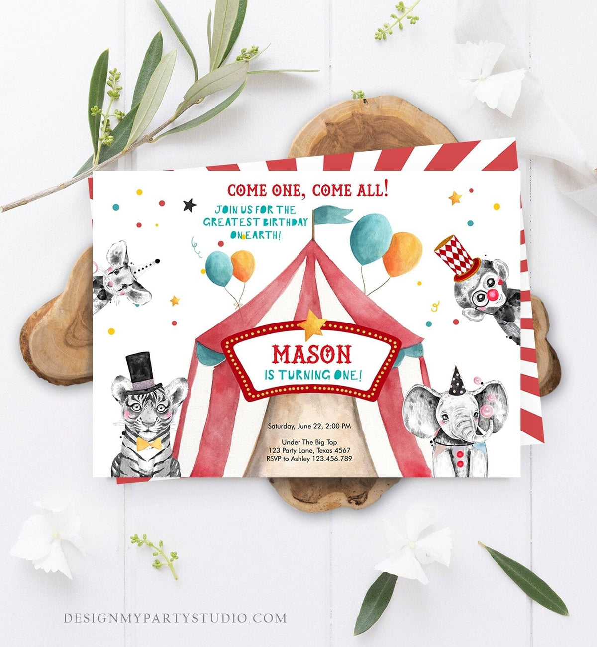 Editable Circus Birthday Invitation Party Animals Circus Invitation Carnival Invite Instant Download Printable Template Digital Corjl 0355