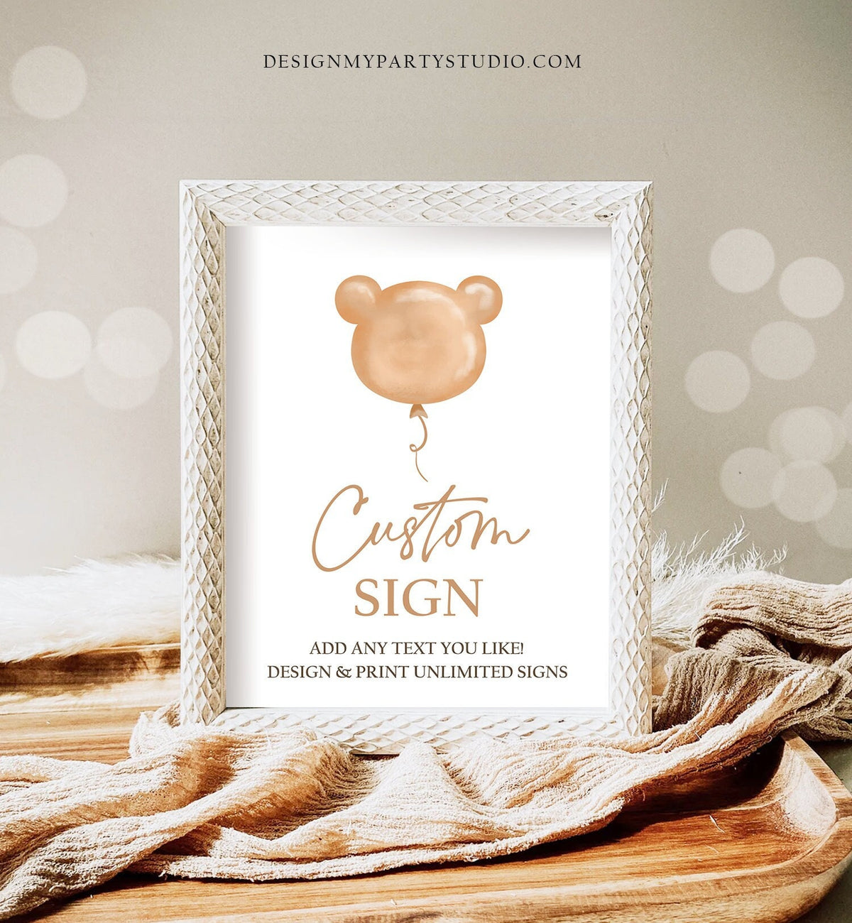 Editable Custom Sign Teddy Bear Birthday Bear Baby Shower Bearly Wait Boho Modern Bear Balloon Picnic Sign Corjl Template Printable 0439