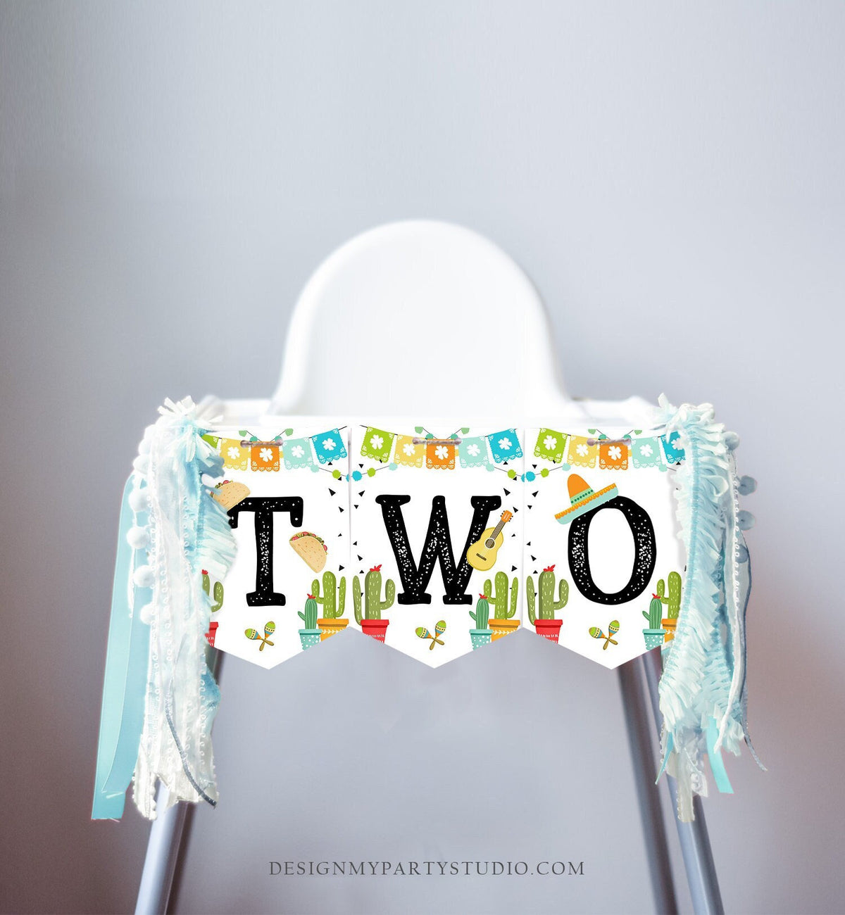 Fiesta High Chair Banner 2nd Birthday Boy High Chair TWO Banner Taco Twosday Mexican Party Decor Cactus Cinco de Mayo PRINTABLE Digital 0161