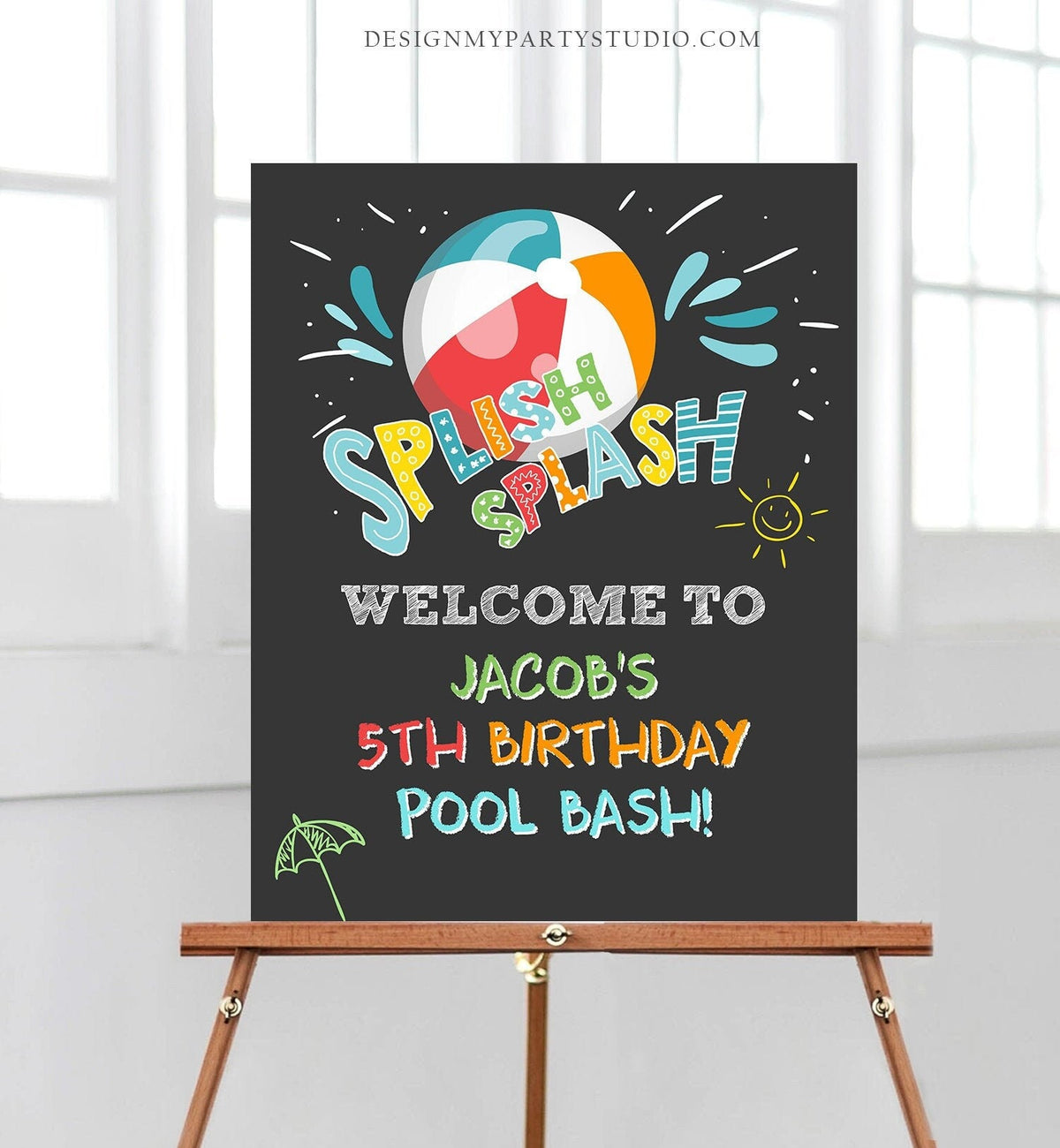 Editable Pool Party Welcome Sign Pool Party Birthday Beach Ball Pool Bash Boy Welcome Splish Splash Printable Welcome Template Corjl 0169