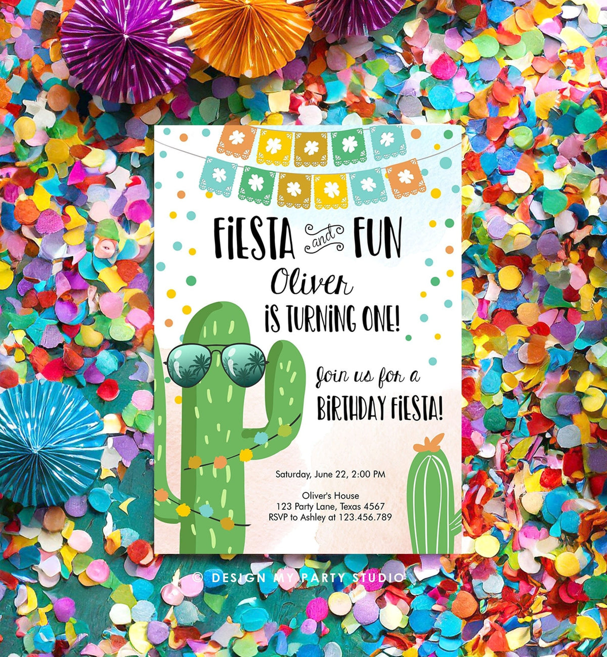 Editable Fiesta and Fun Birthday Invitation First Fiesta Cactus Sunglasses Blue Boy ANY AGE Instant Download Digital Template Printable 0135